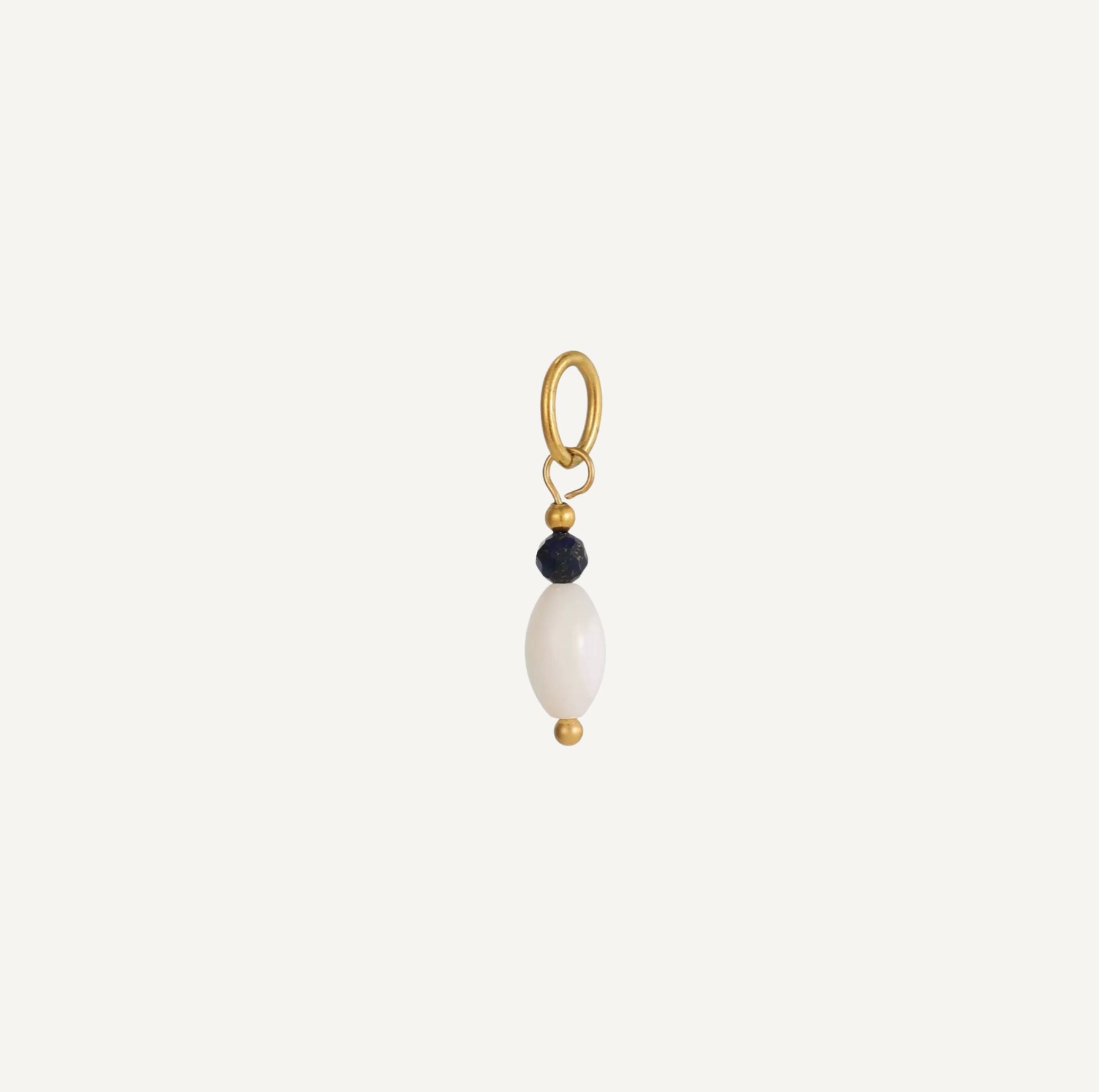 pendentif Lapis Lazuli Rond et Nacre Blanche Cone