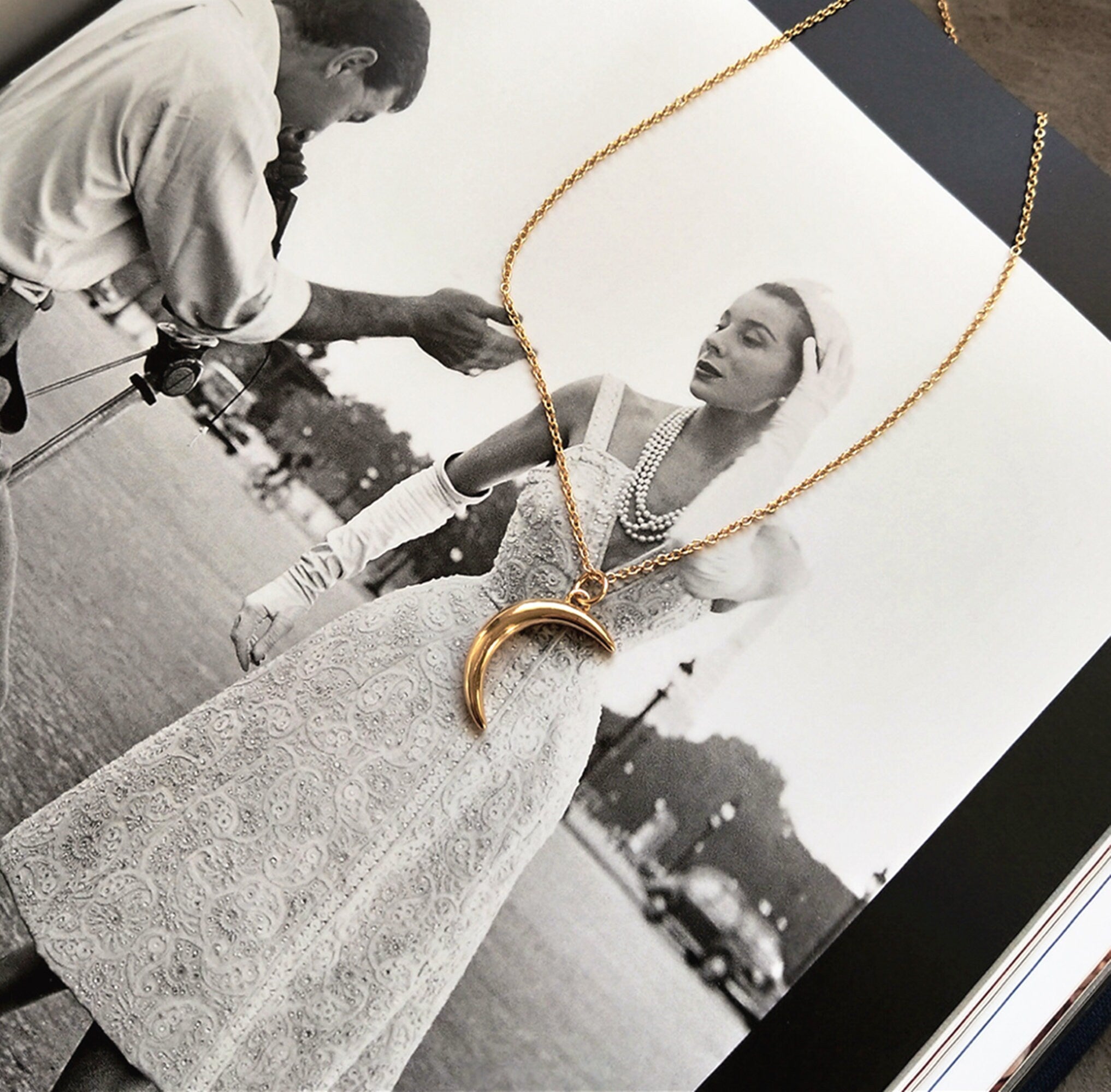 Dainty Gold Moon Necklace, Gold Crescent Moon Necklace, Minimalist Necklace, Mother&