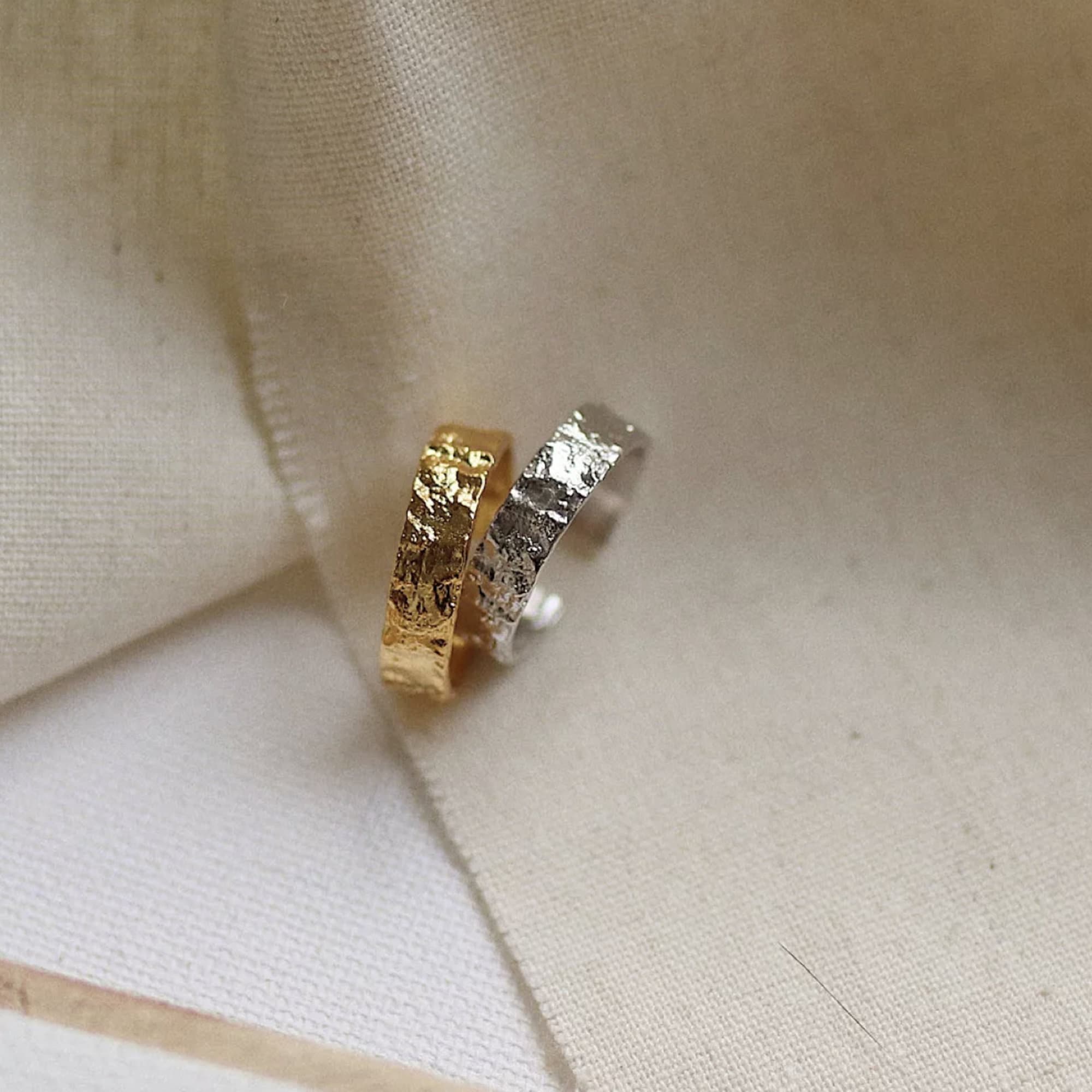 Dainty Hammered Gold and Sliver Band Ring - Stacking Simple Chunky Textured Ring - Statement ring gift for her