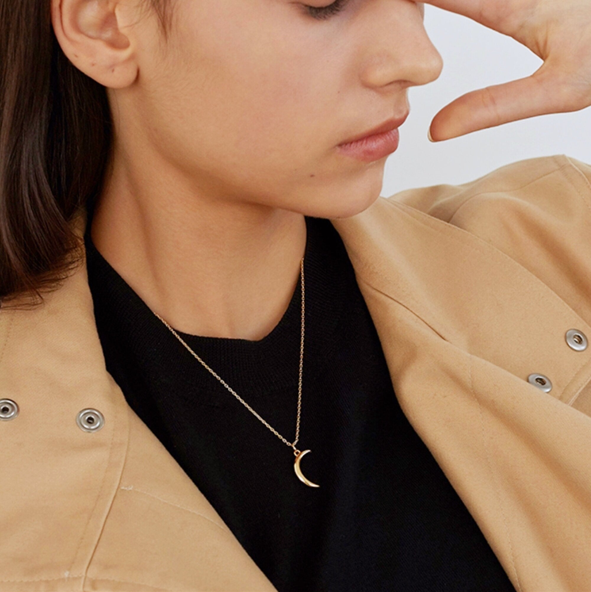 Dainty Gold Moon Necklace, Gold Crescent Moon Necklace, Minimalist Necklace, Mother&