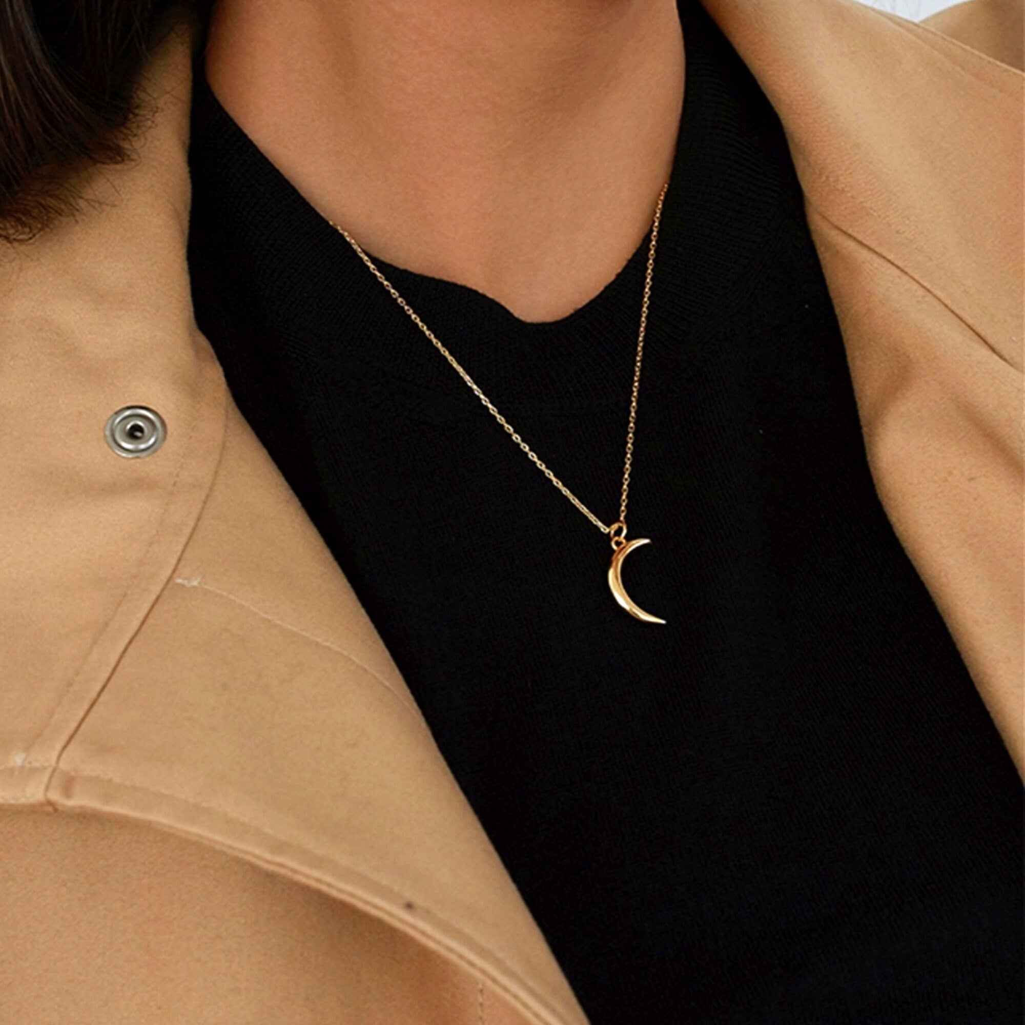 Dainty Gold Moon Necklace, Gold Crescent Moon Necklace, Minimalist Necklace, Mother&