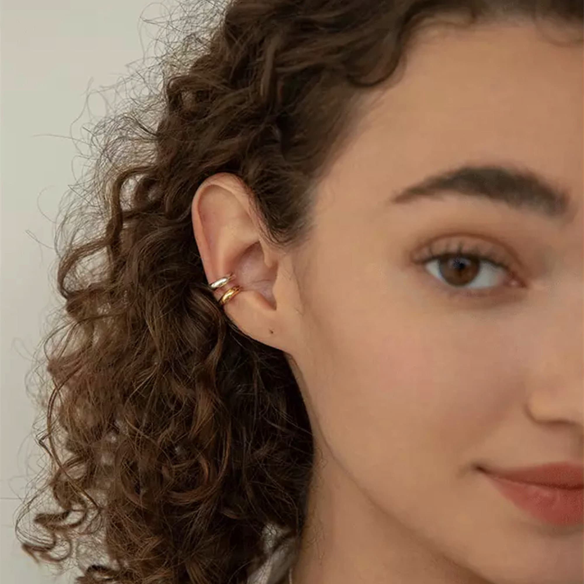 Dainty Chunky Adjustable Gold and Sterling Silver Ear Cuff, Simple and Minimal No Piercing Cartilage Earring, Minimalist Conch Ear Cuff