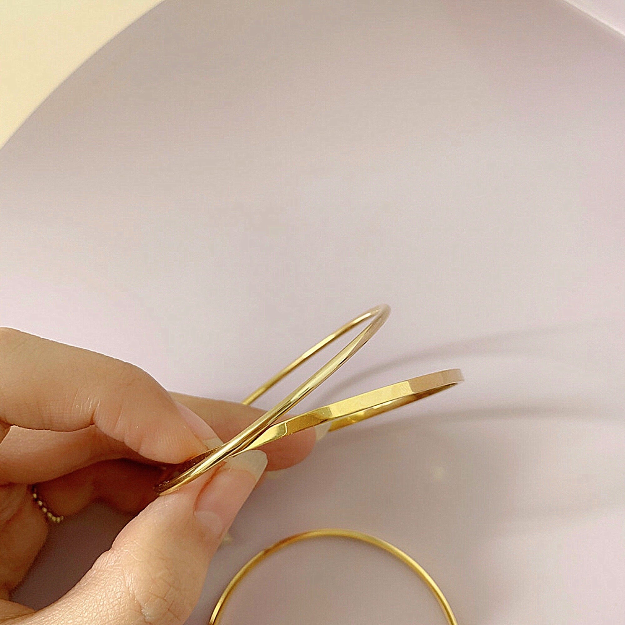 Gold Simple Flat bangle bracelet, Minimalist bracelet