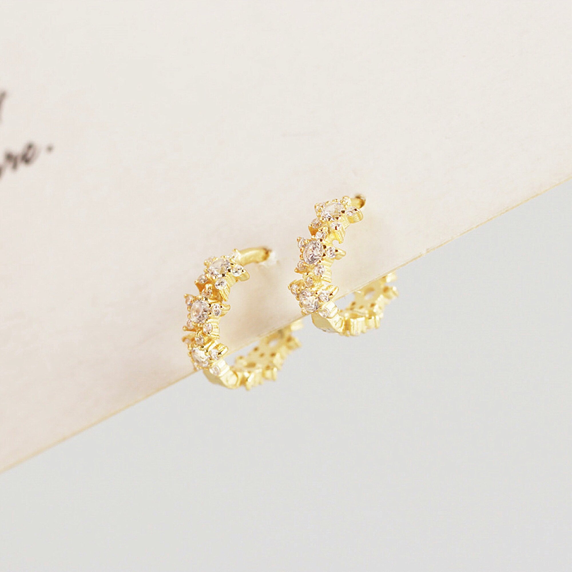 Dainty CZ Star Tiny Gold Huggie earrings, Delicate Small CZ huggie Hoops, Charm Minimaliste hoops earrings, Gifts for her