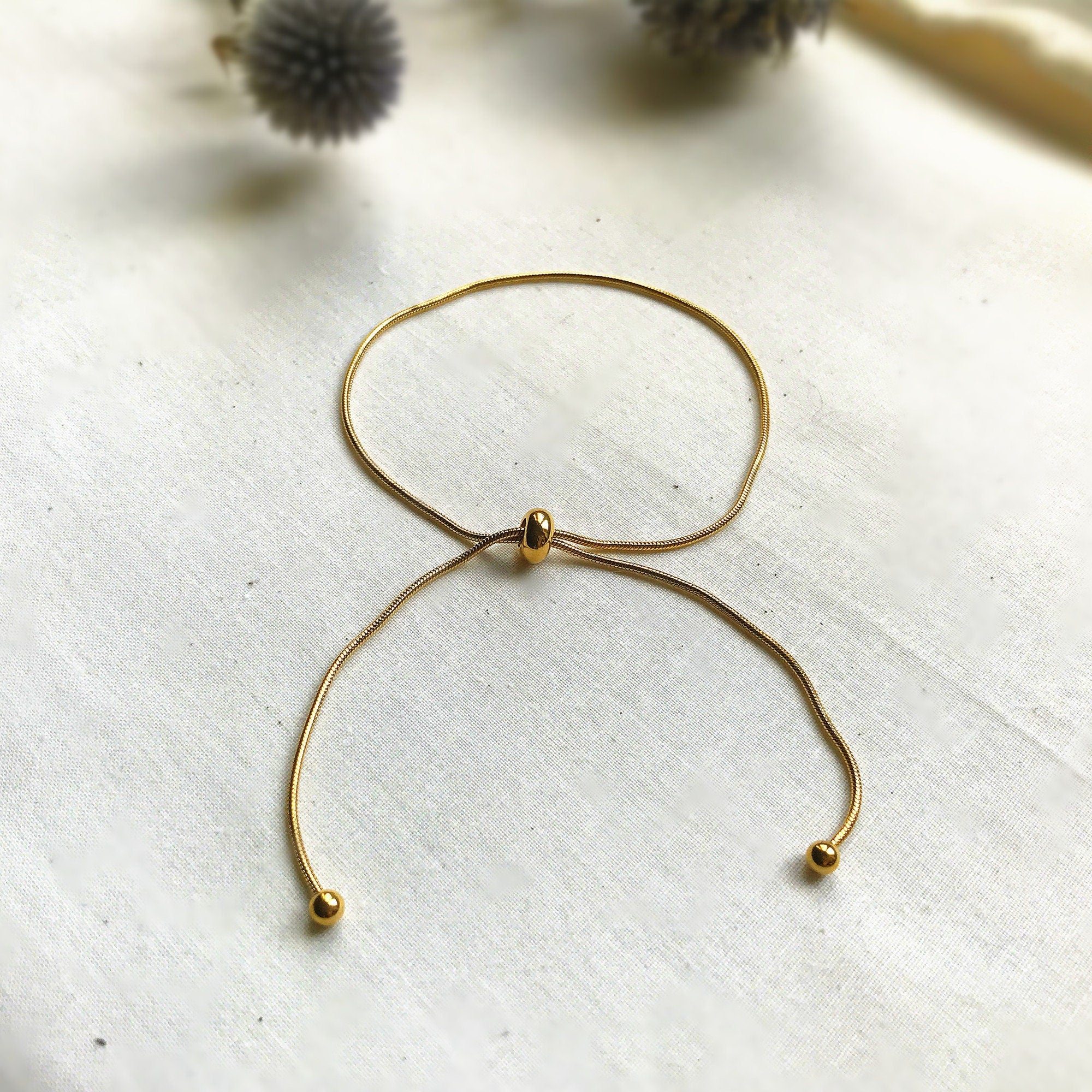 Dainty Gold Ball Adjustable Ankle Bracelet, Gold Beaded Chaine Ankle Bracelet, Ball Chain Ankle Bracelet