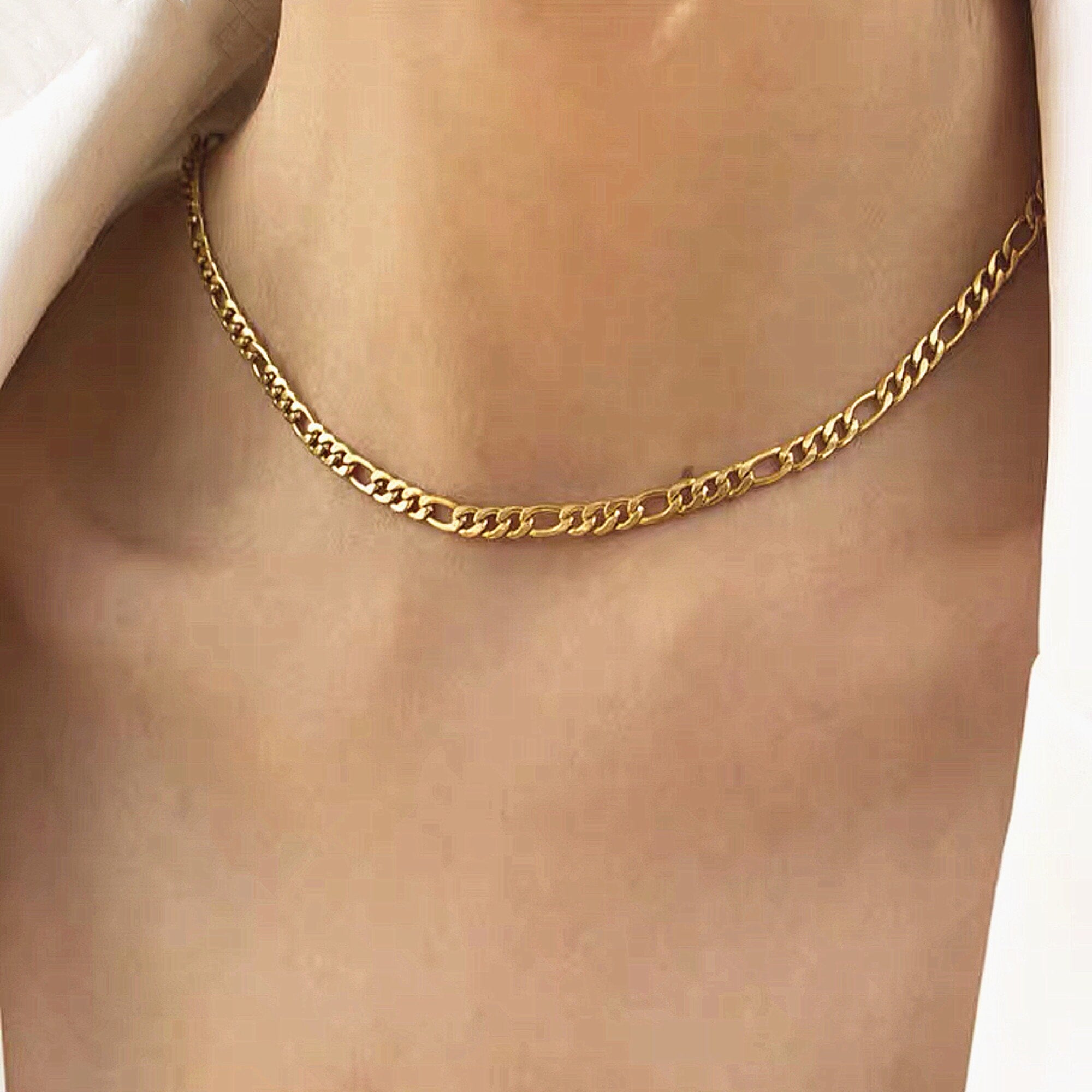 Collier Ras de Cou Chaîne Gourmette Figaro Plaqué Or style minimaliste, Collier chaîne délicate de superposition, Cadeau pour elle