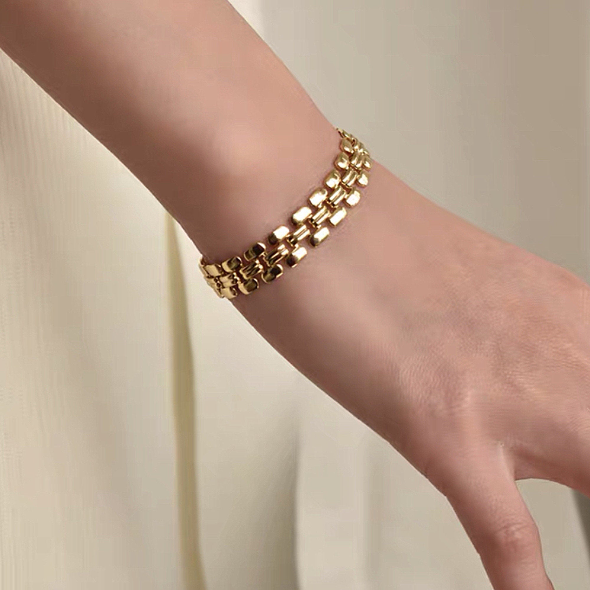 Bracelet Grosse Chaîne Maillon de Panthère Plaqué Or style Bohème