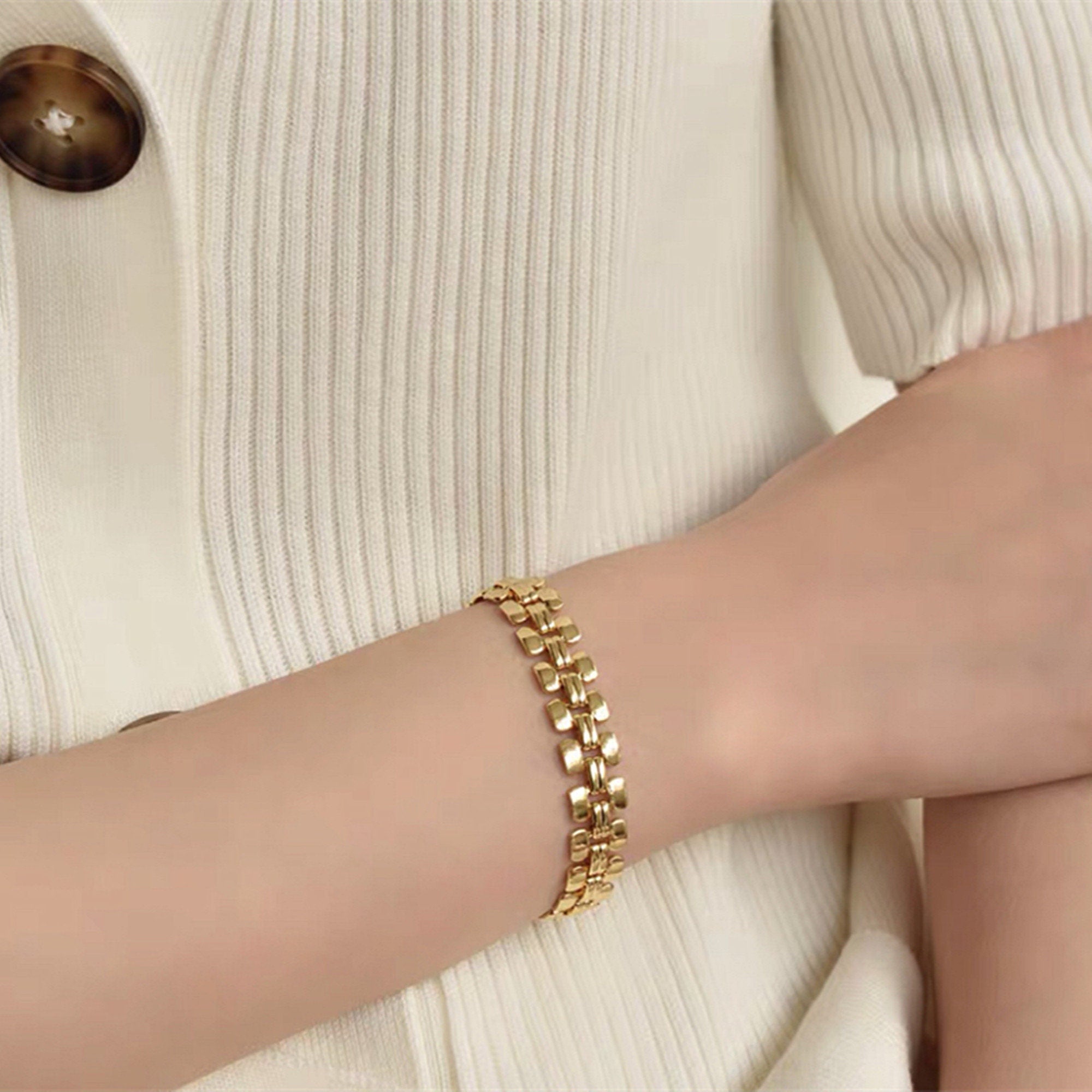 Bracelet Grosse Chaîne Maillon de Panthère Plaqué Or style Bohème