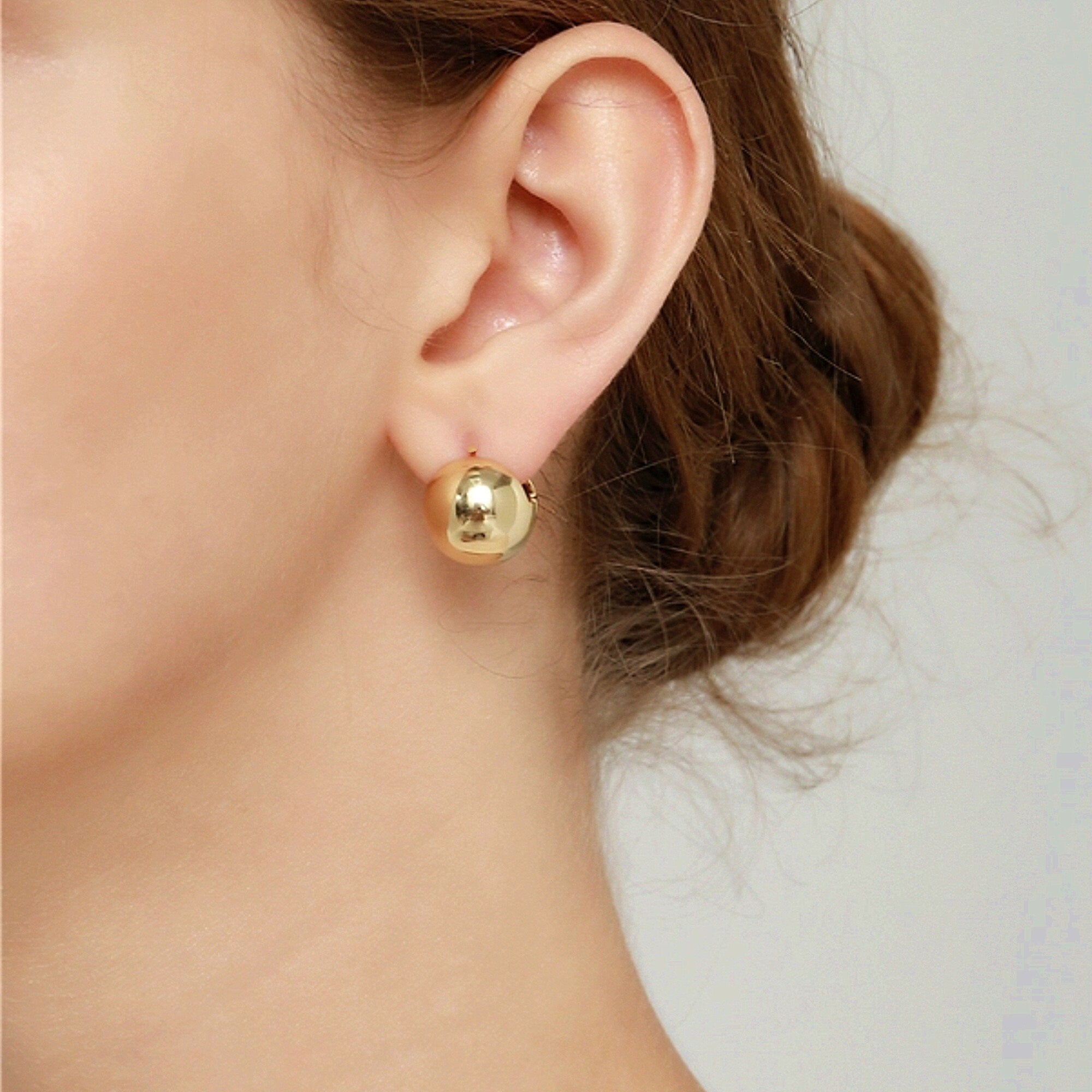 Dainty Gold Big Ball Stud Earrings Boho Style, Simple Thick Ball Gold Huggie Hoops, Sister Birthday Gift or Mothers day jewelry