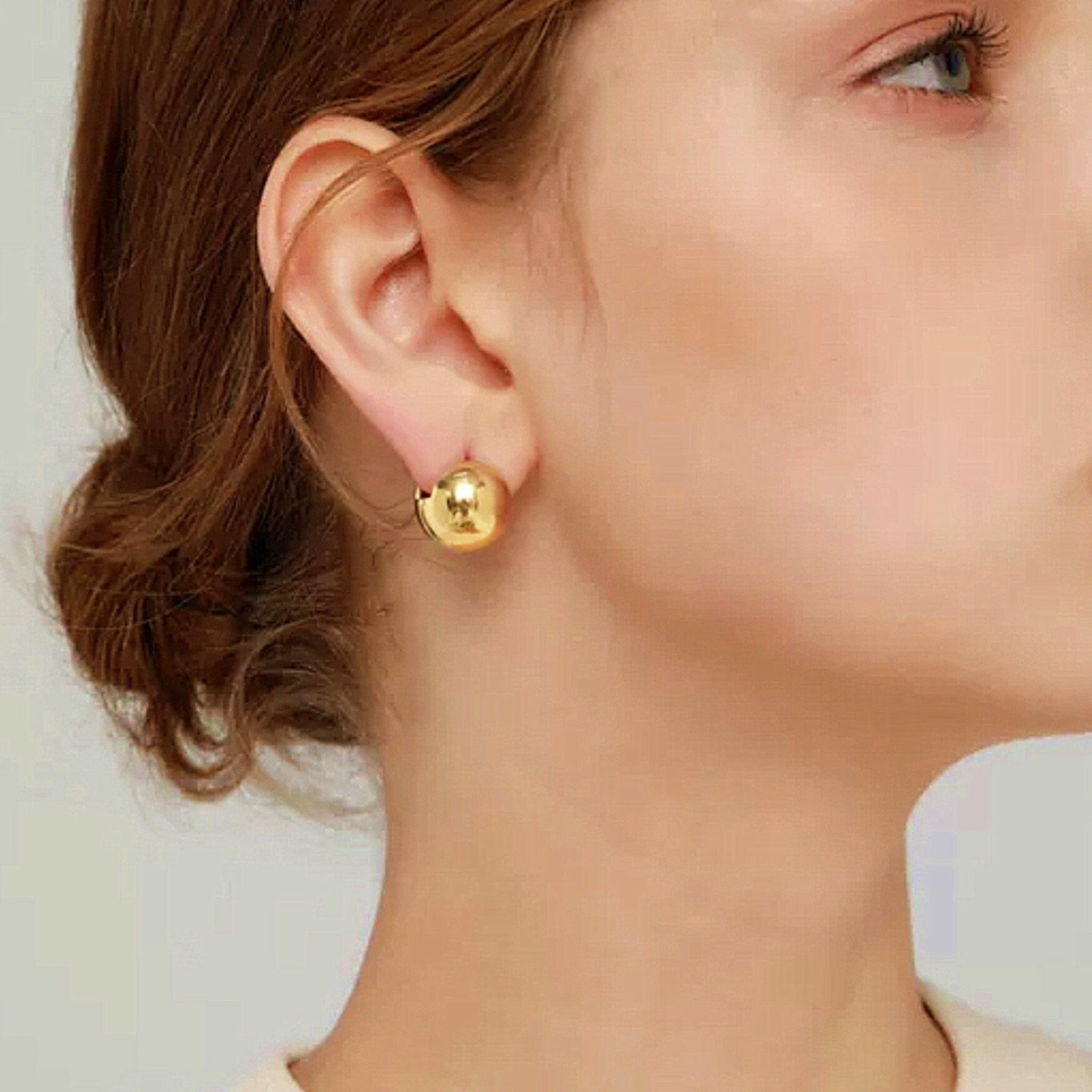 Dainty Gold Big Ball Stud Earrings Boho Style, Simple Thick Ball Gold Huggie Hoops, Sister Birthday Gift or Mothers day jewelry