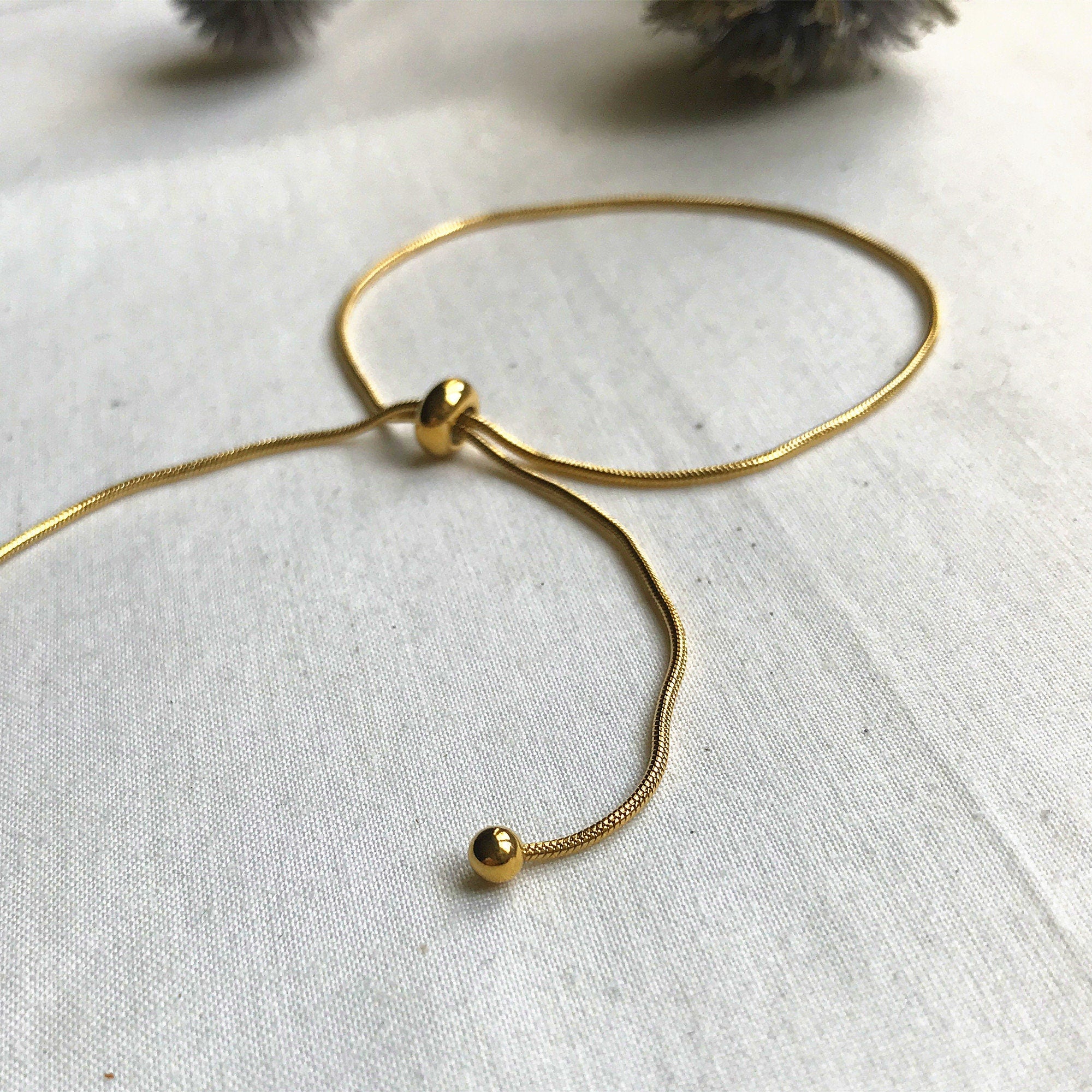 Dainty Gold Ball Adjustable Ankle Bracelet, Gold Beaded Chaine Ankle Bracelet, Ball Chain Ankle Bracelet