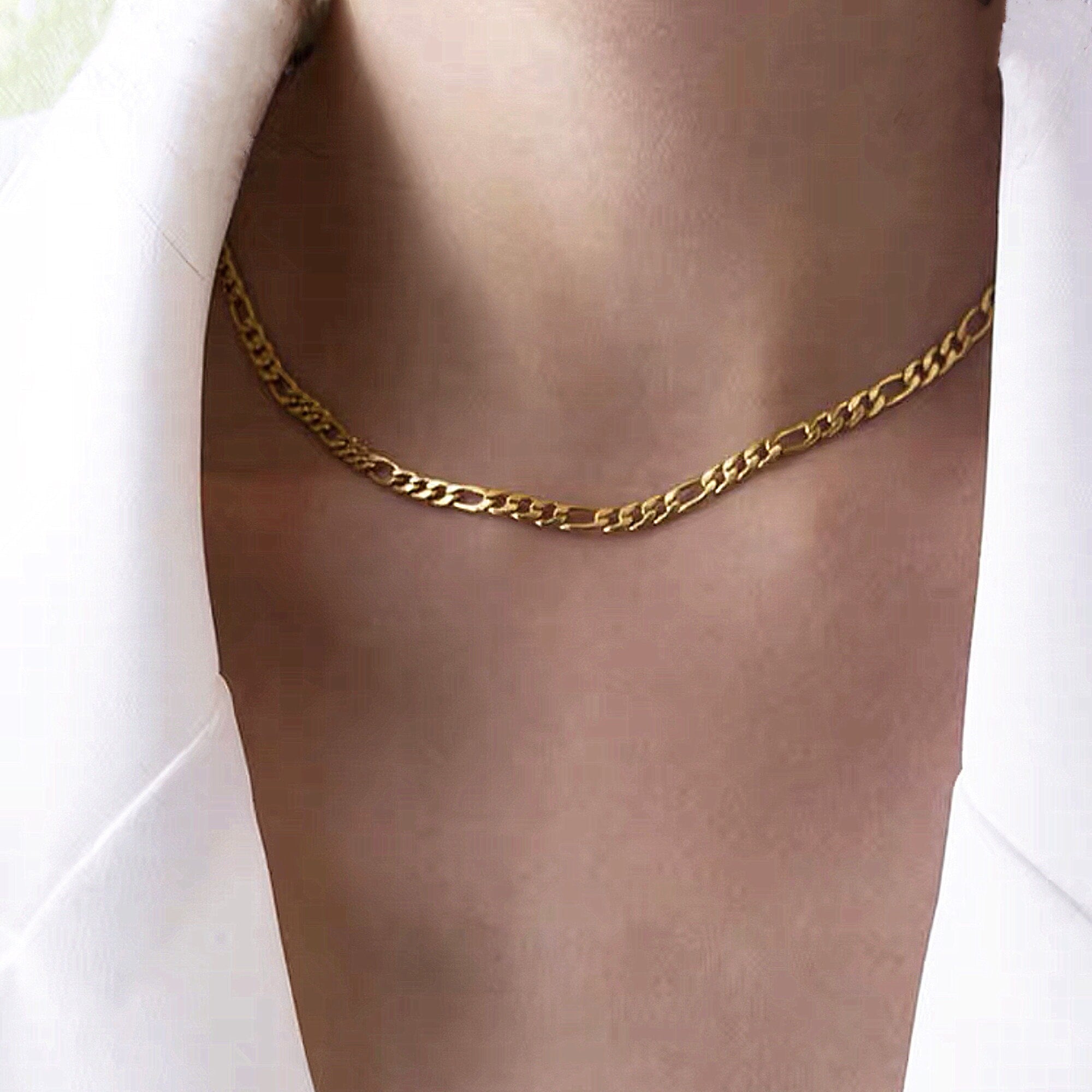 Collier Ras de Cou Chaîne Gourmette Figaro Plaqué Or style minimaliste, Collier chaîne délicate de superposition, Cadeau pour elle