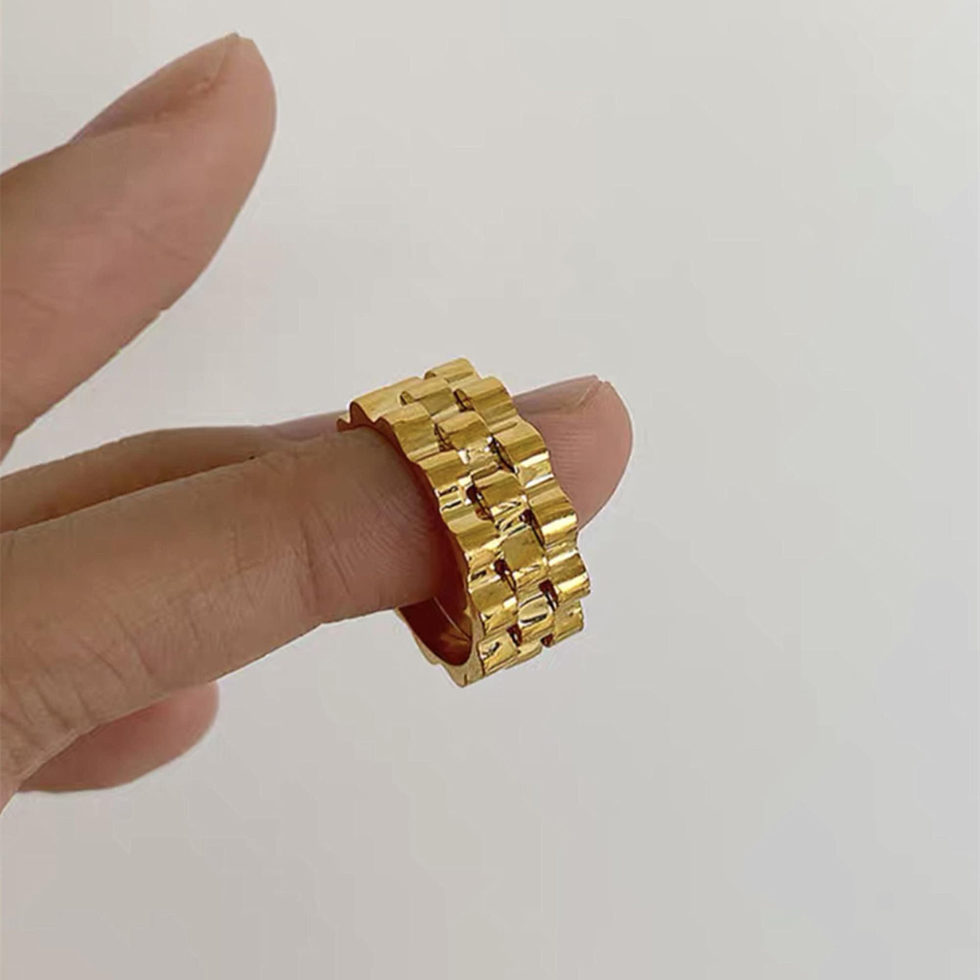 Bague Anneau Épaisse Forme et Texture Pneu Plaqué or Style Bohème, Bague de Phalange Épaisse Simple Or, Cadeau pour elle