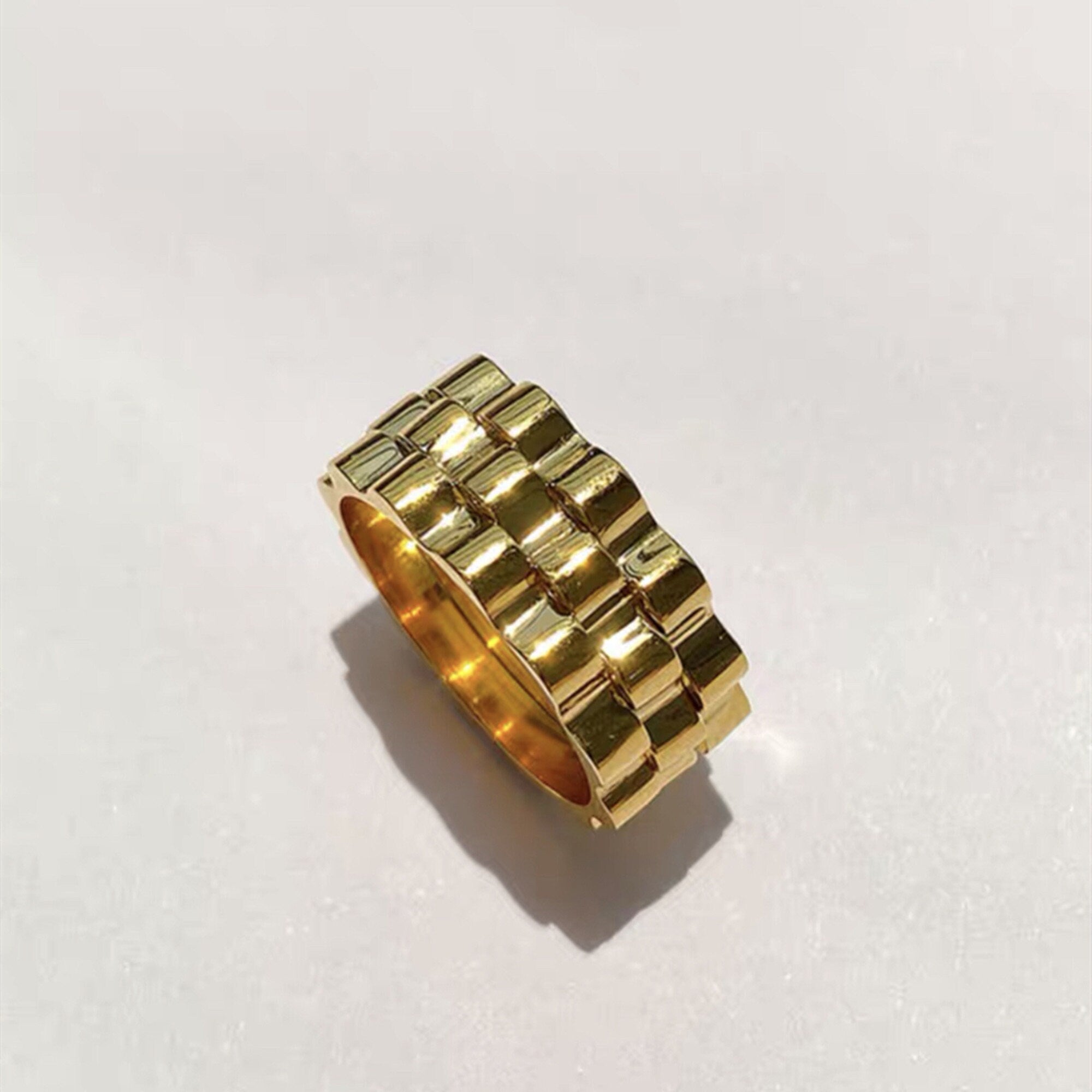 Bague Anneau Épaisse Forme et Texture Pneu Plaqué or Style Bohème, Bague de Phalange Épaisse Simple Or, Cadeau pour elle