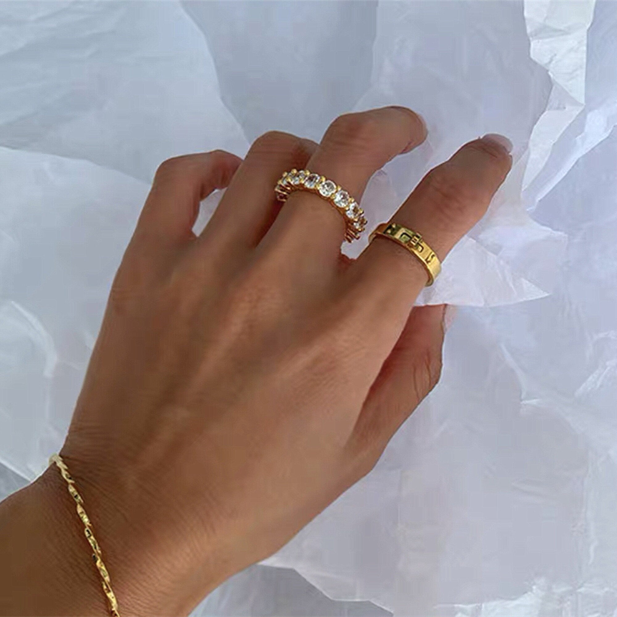 Gold Plated Belt Shaped Band Ring, Dainty Gold Belt Band Ring, Gold Statement Stacking Dome Ring, Gift for her, "Charlotte&