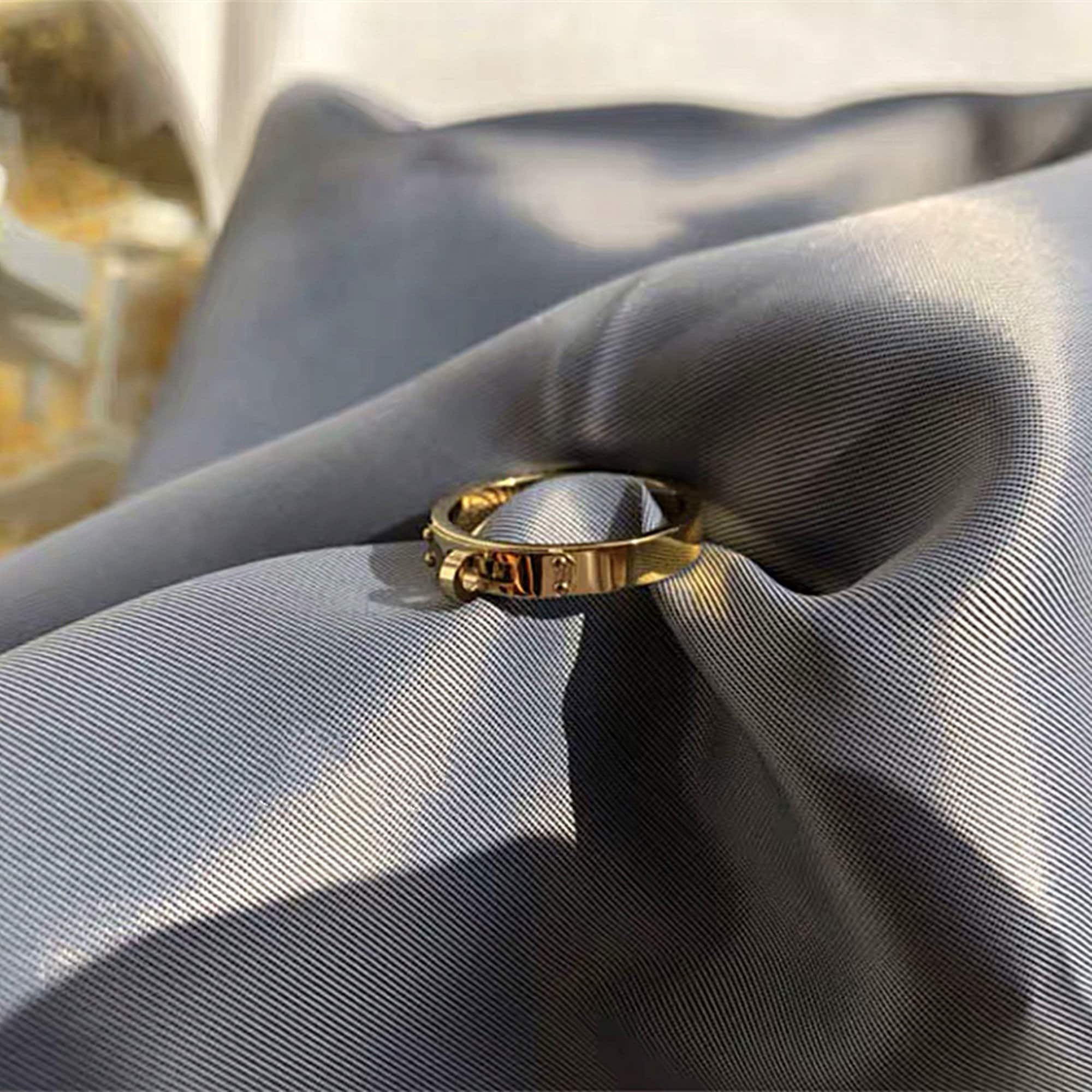 Gold Plated Belt Shaped Band Ring, Dainty Gold Belt Band Ring, Gold Statement Stacking Dome Ring, Gift for her, "Charlotte&