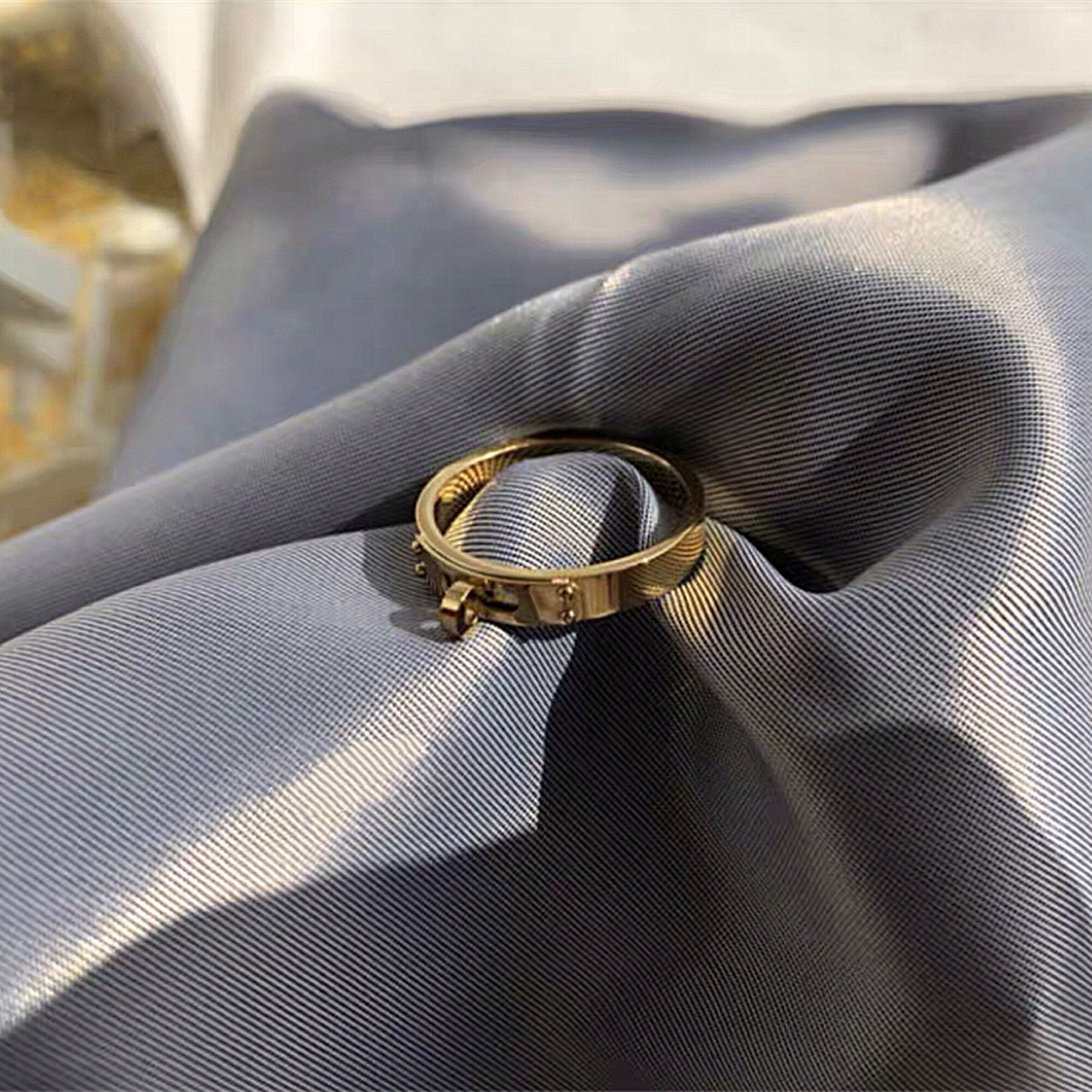 Gold Plated Belt Shaped Band Ring, Dainty Gold Belt Band Ring, Gold Statement Stacking Dome Ring, Gift for her, "Charlotte&