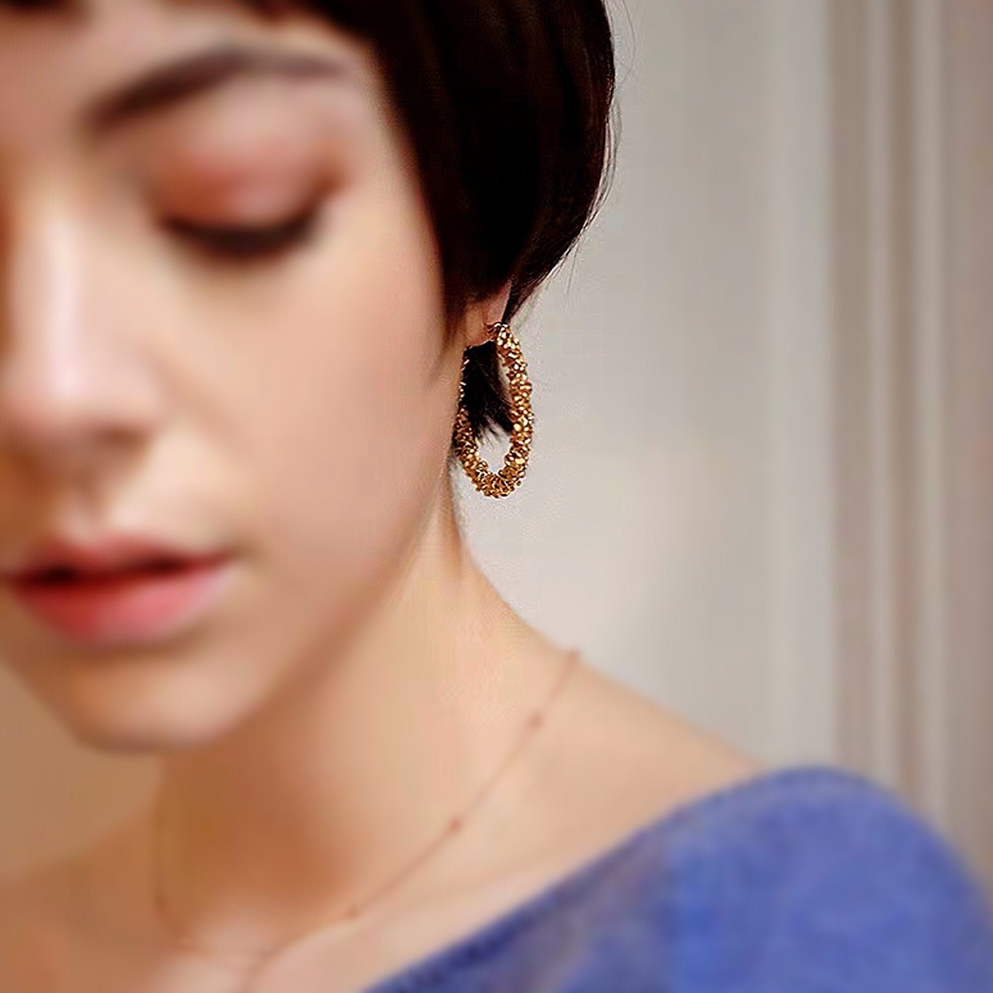 Chunky Gold Twisted Hoops Earrings, Gold Vintage Round Hoop Earrings, Dainty Classic Minimalist Creoles, Gift for Her, "Skylar&