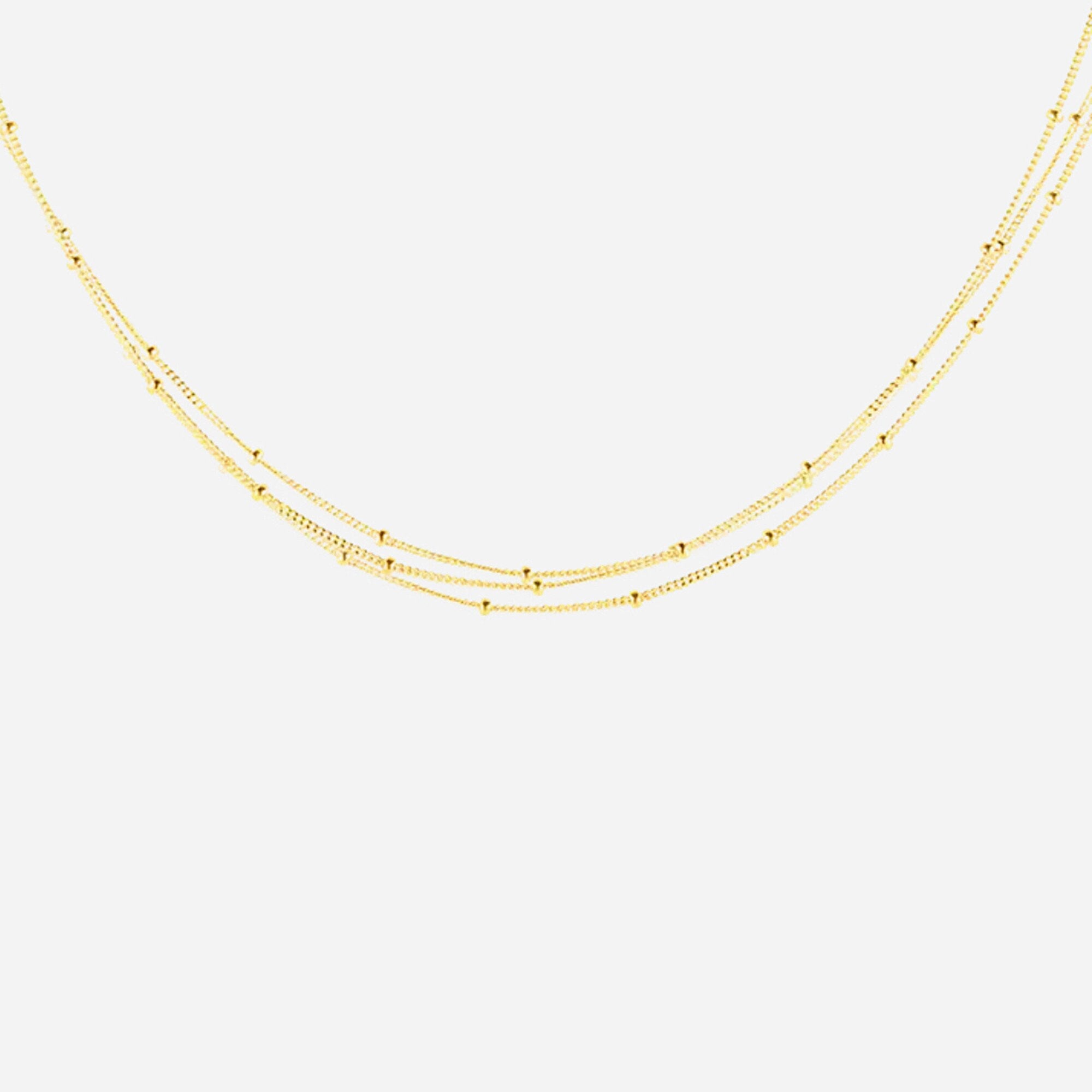 Gold Multi Strands Beaded Satellite Chain Necklace Choker, Delicate Layering Necklace, Minimalist Simple Chain Necklace, "Doris" Necklace