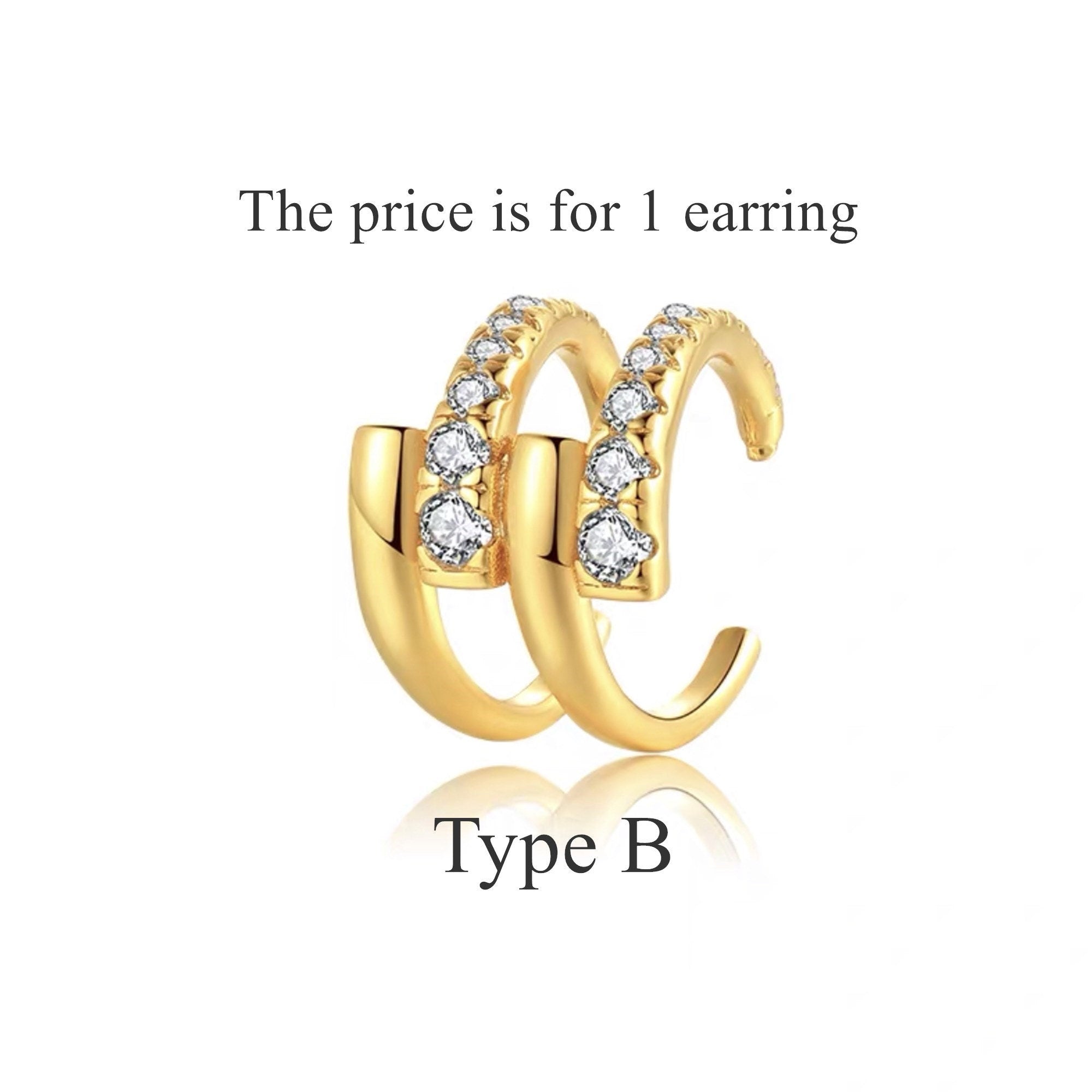 Dainty Two Styles Gold CZ Band Ear Cuff, Delicate CZ Non Piercing Cartilage Conch Ear Cuff, "Helen" Earrings