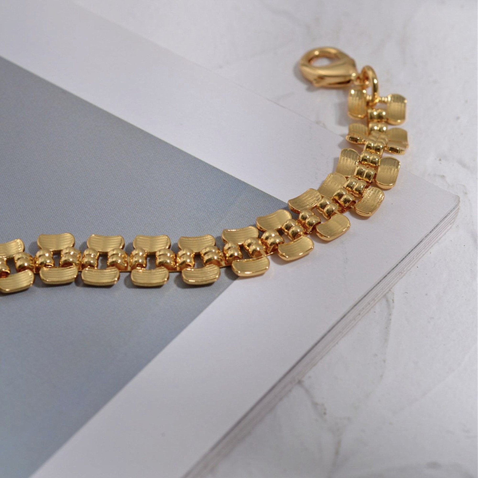 Bracelet Grosse Chaîne Maillon de Panthère Plaqué Or style Bohème