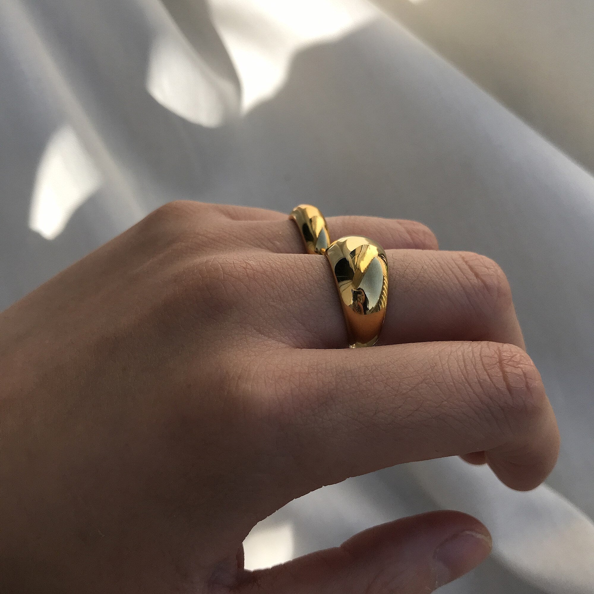 Bague "Charlotte", Bague Or Anneau Deux Tailles Large Simple en Acier Inoxydable Style Minimaliste, Bague de Phalange cadeau pour elle