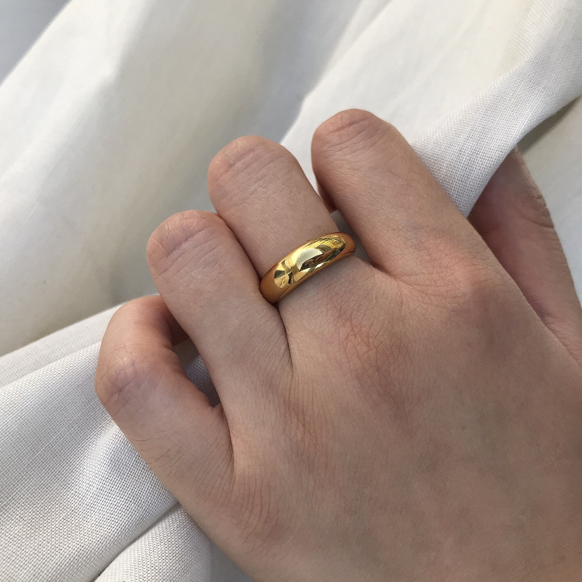 Bague "Charlotte", Bague Or Anneau Deux Tailles Large Simple en Acier Inoxydable Style Minimaliste, Bague de Phalange cadeau pour elle