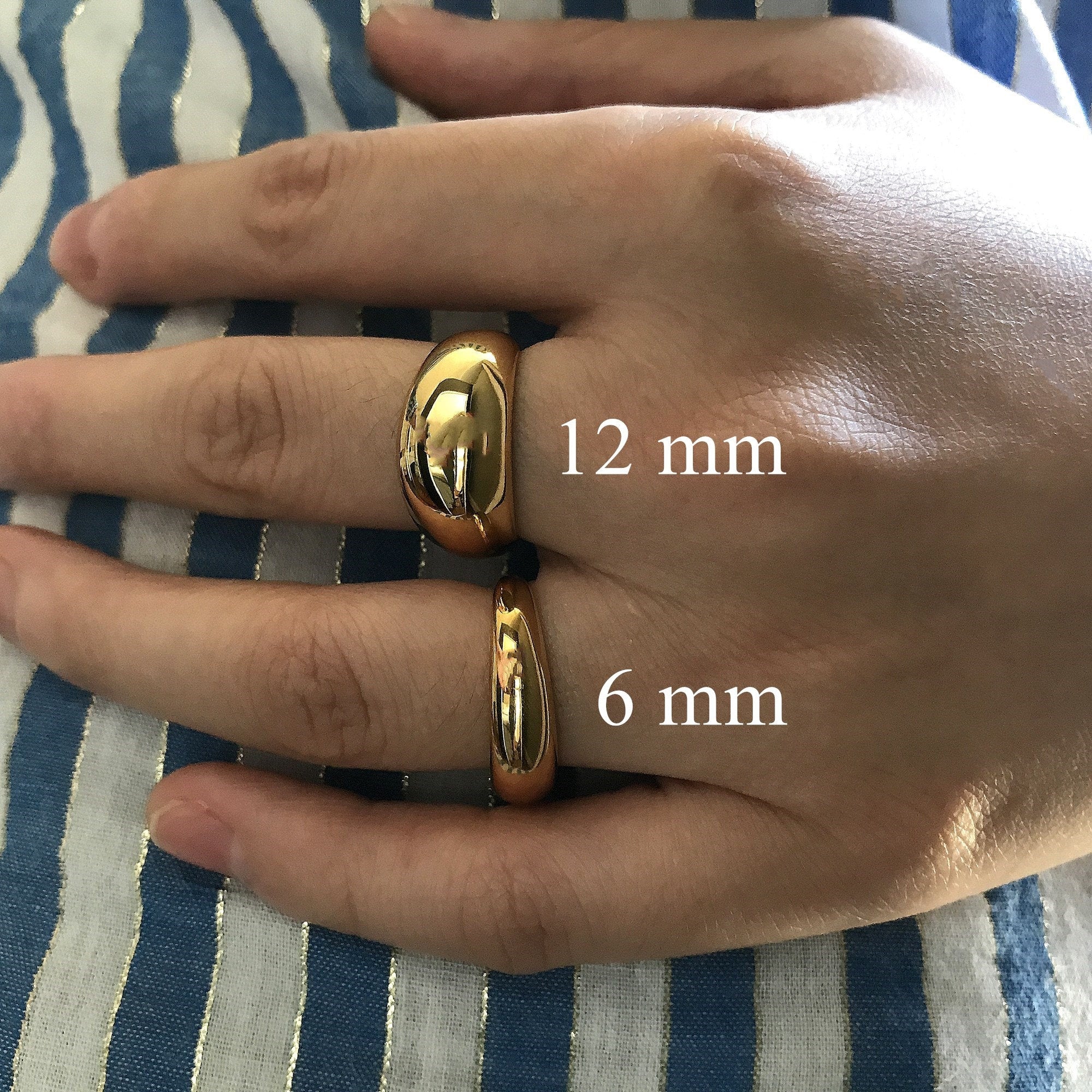 Bague "Charlotte", Bague Or Anneau Deux Tailles Large Simple en Acier Inoxydable Style Minimaliste, Bague de Phalange cadeau pour elle