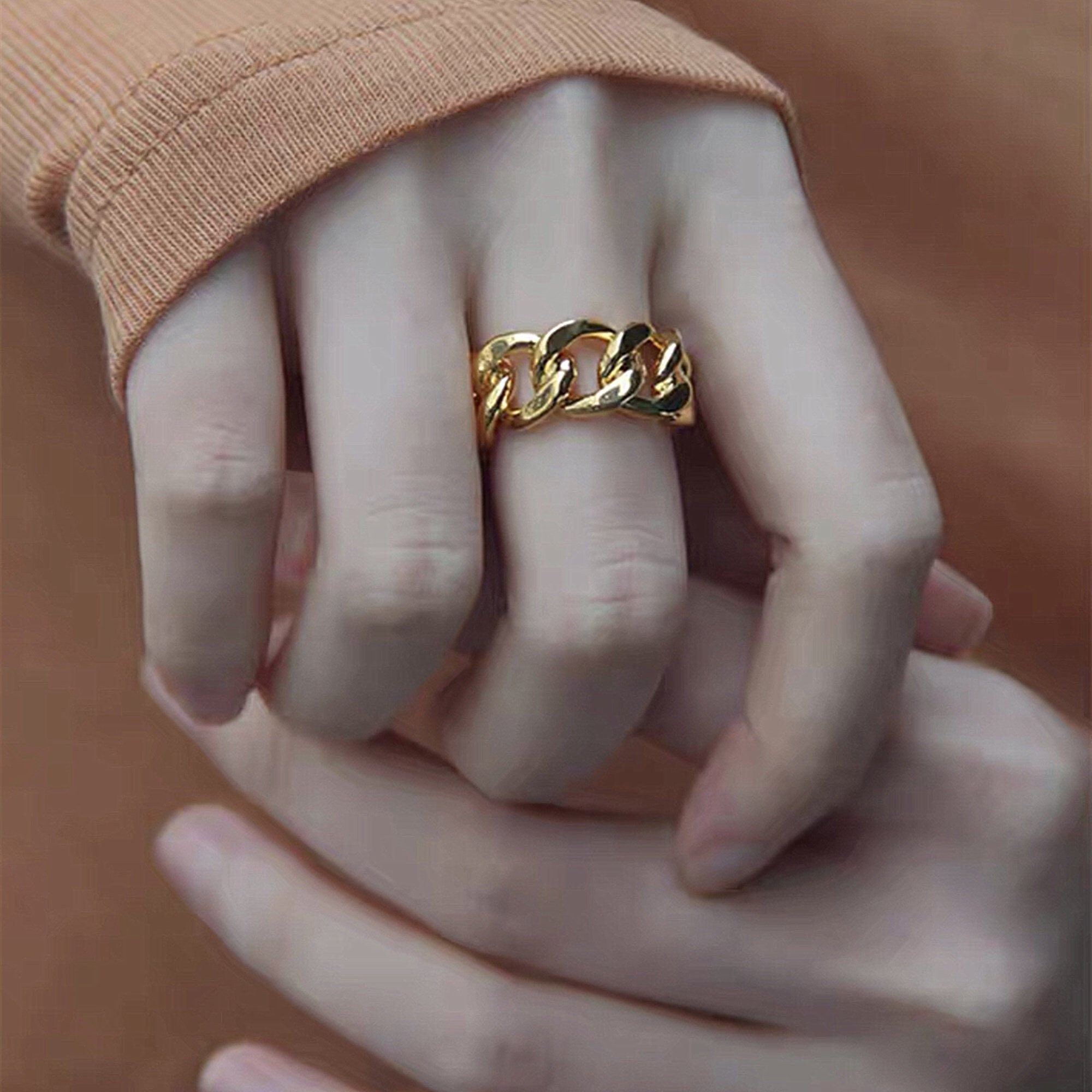 Dainty Gold Soft Chain Ring, Gold Cuban Chain Link Statement Ring, Ring Gift for her, "Isabellea" Ring