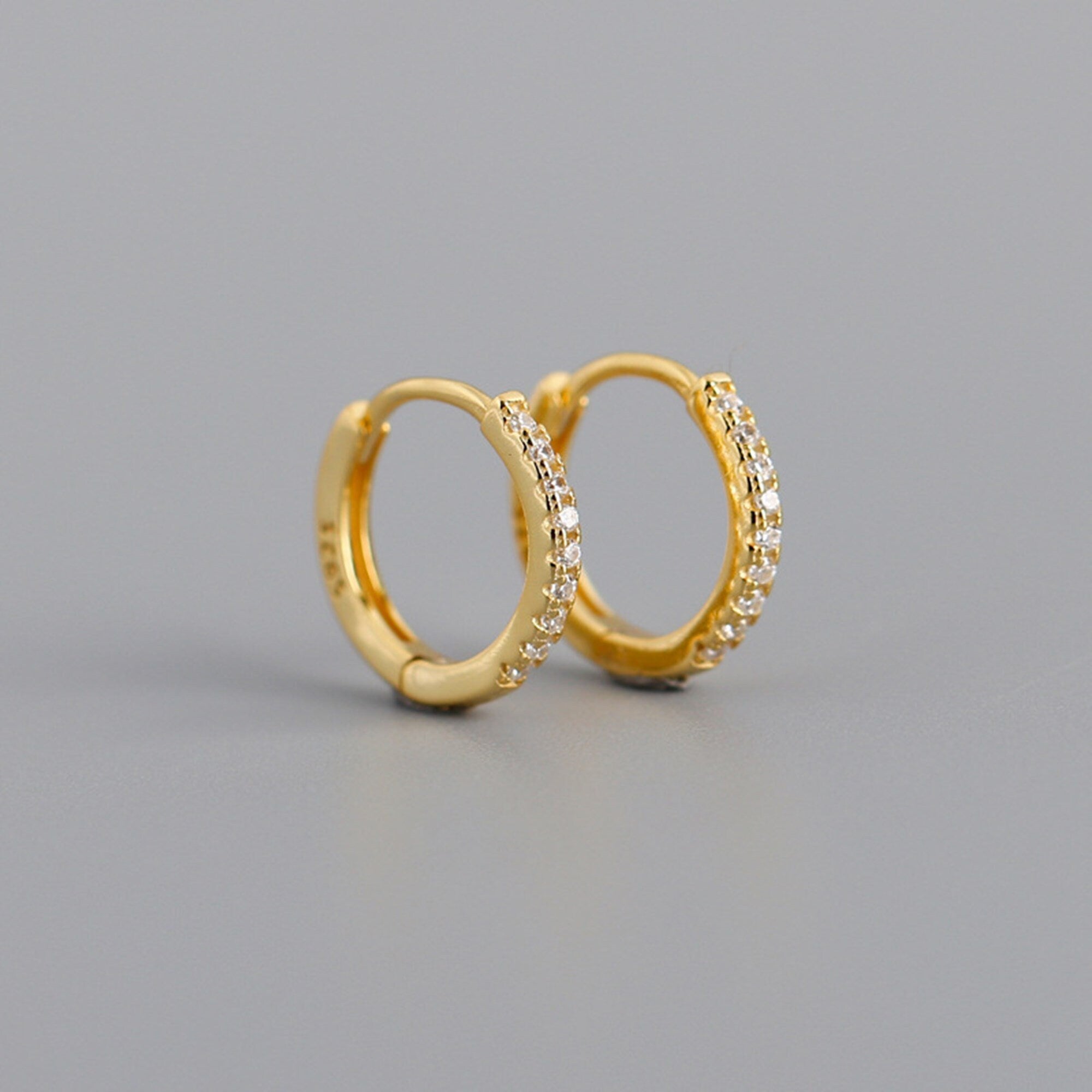 Dainty CZ Tiny Gold Huggie earrings, Delicate Small CZ huggie Hoops, Charm Minimaliste hoops earrings, Gifts for her