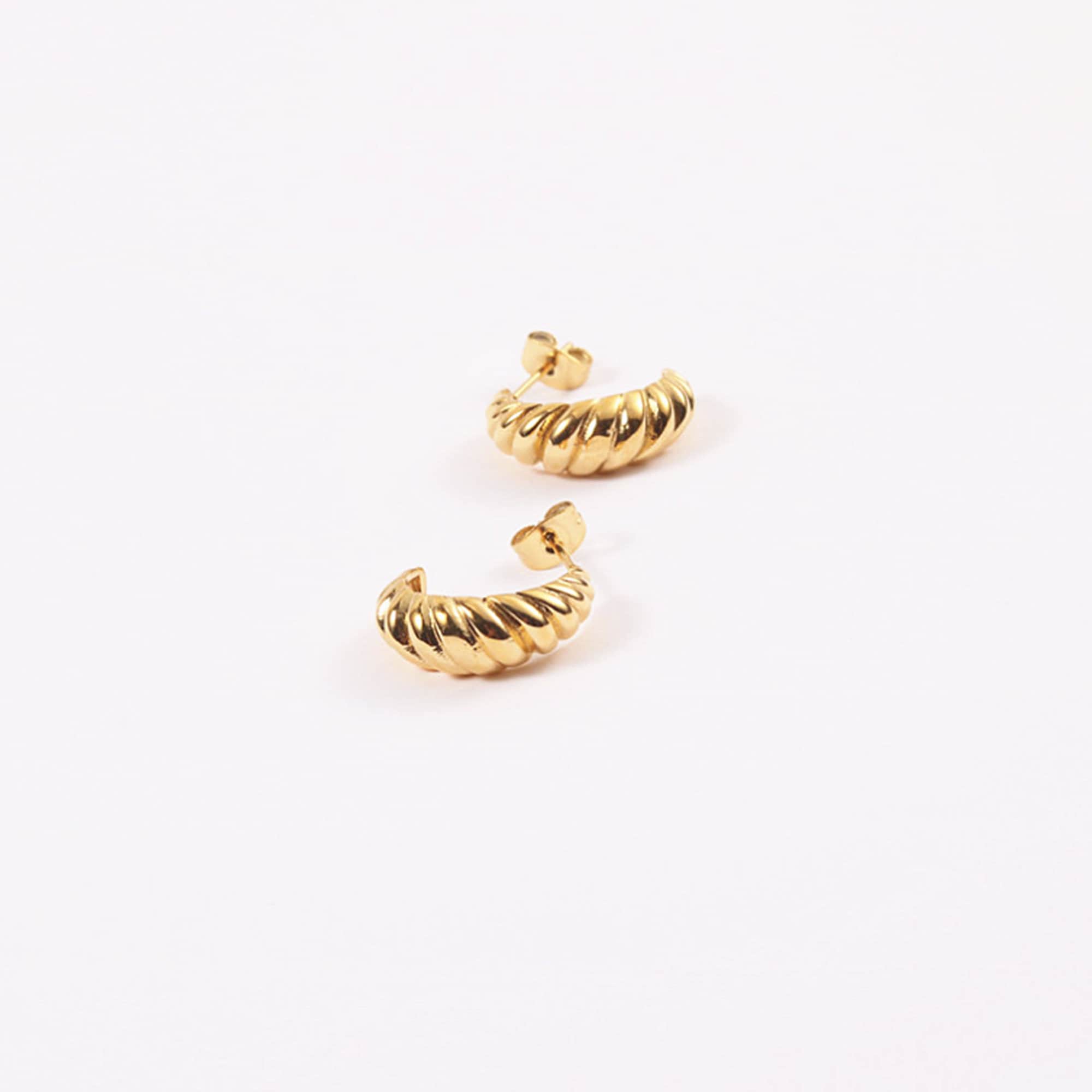 Hoop Earrings "Viola", Dainty Gold Croissant Dome Hoop Earrings, Gold Plated Twisted Earrings