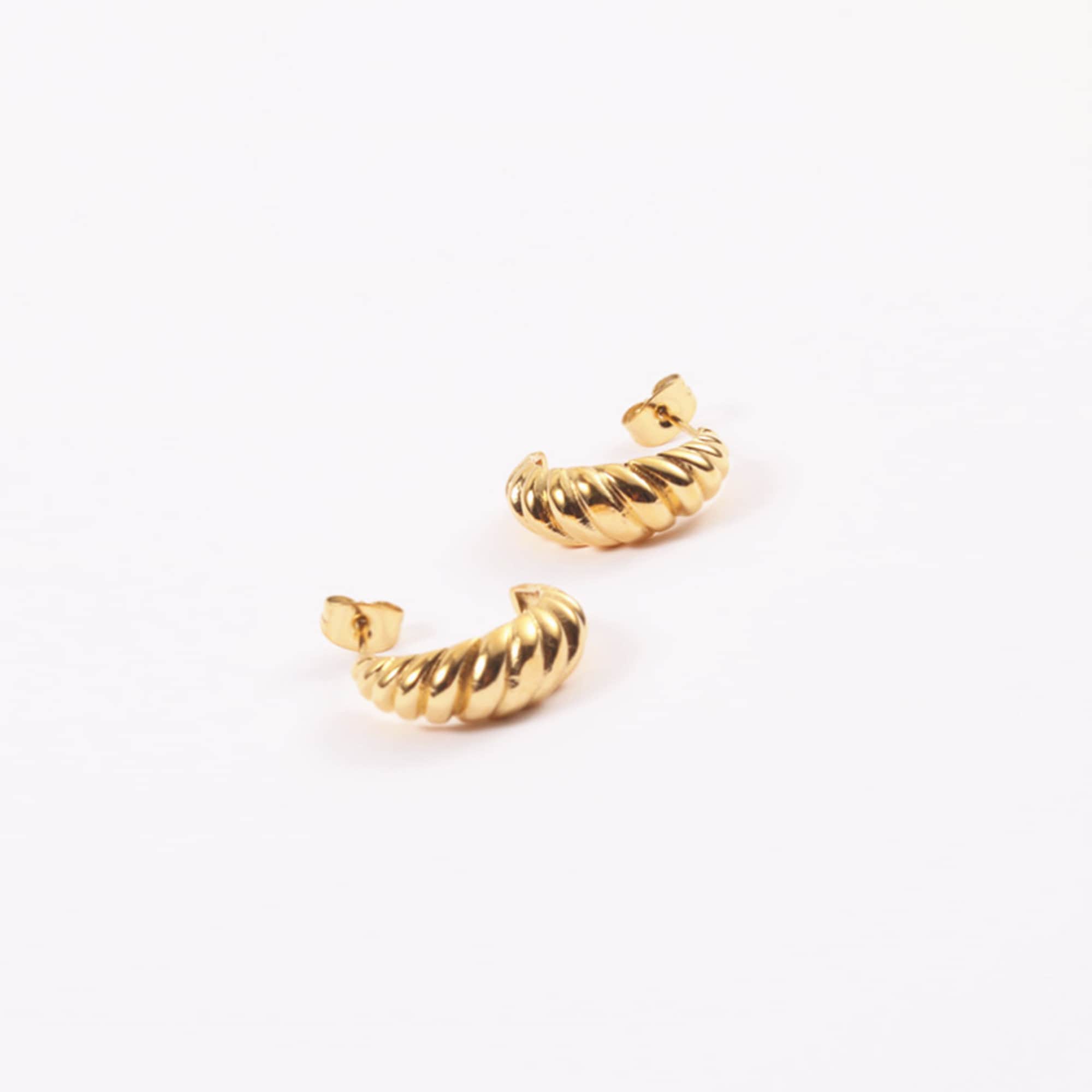 Hoop Earrings "Viola", Dainty Gold Croissant Dome Hoop Earrings, Gold Plated Twisted Earrings