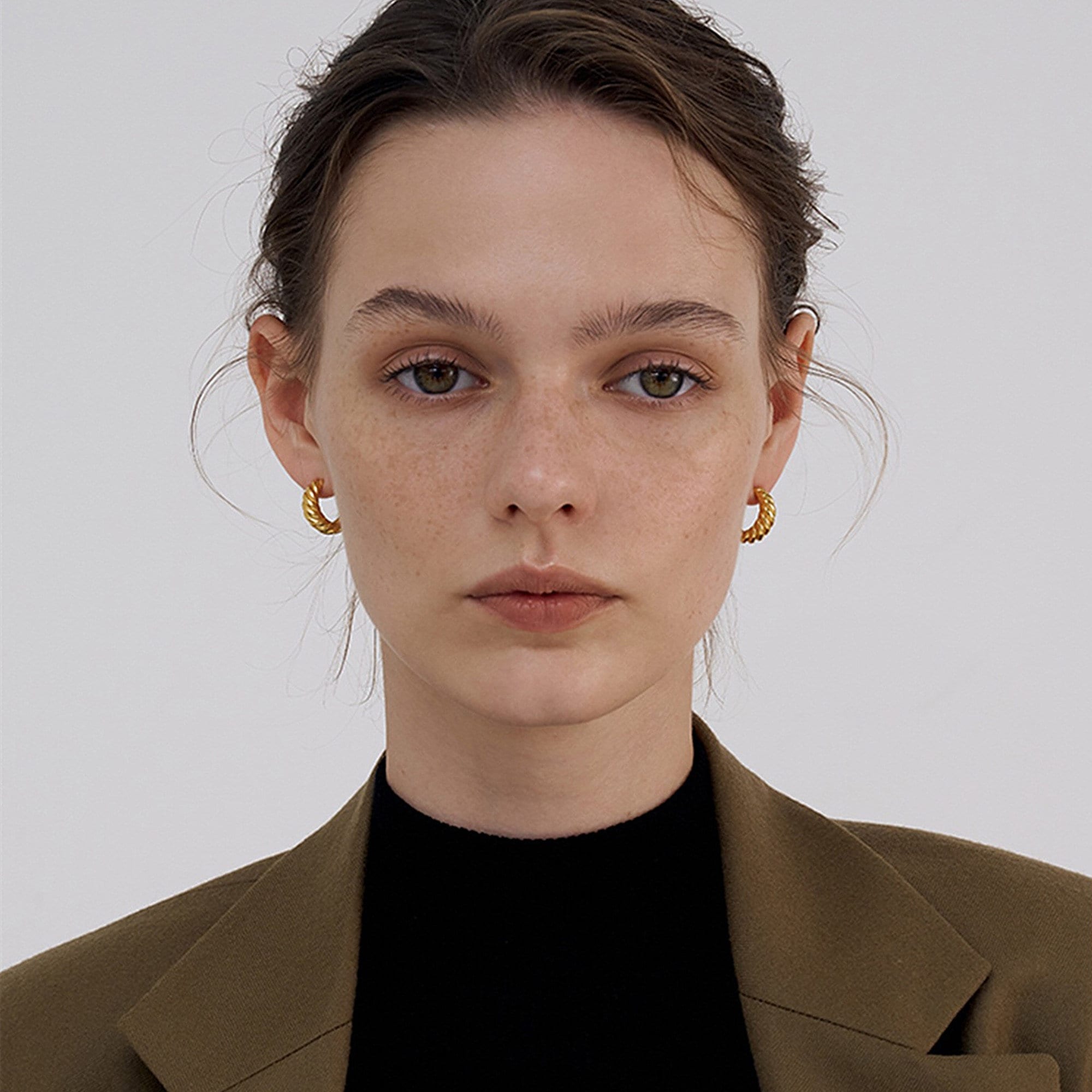 Hoop Earrings "Viola", Dainty Gold Croissant Dome Hoop Earrings, Gold Plated Twisted Earrings