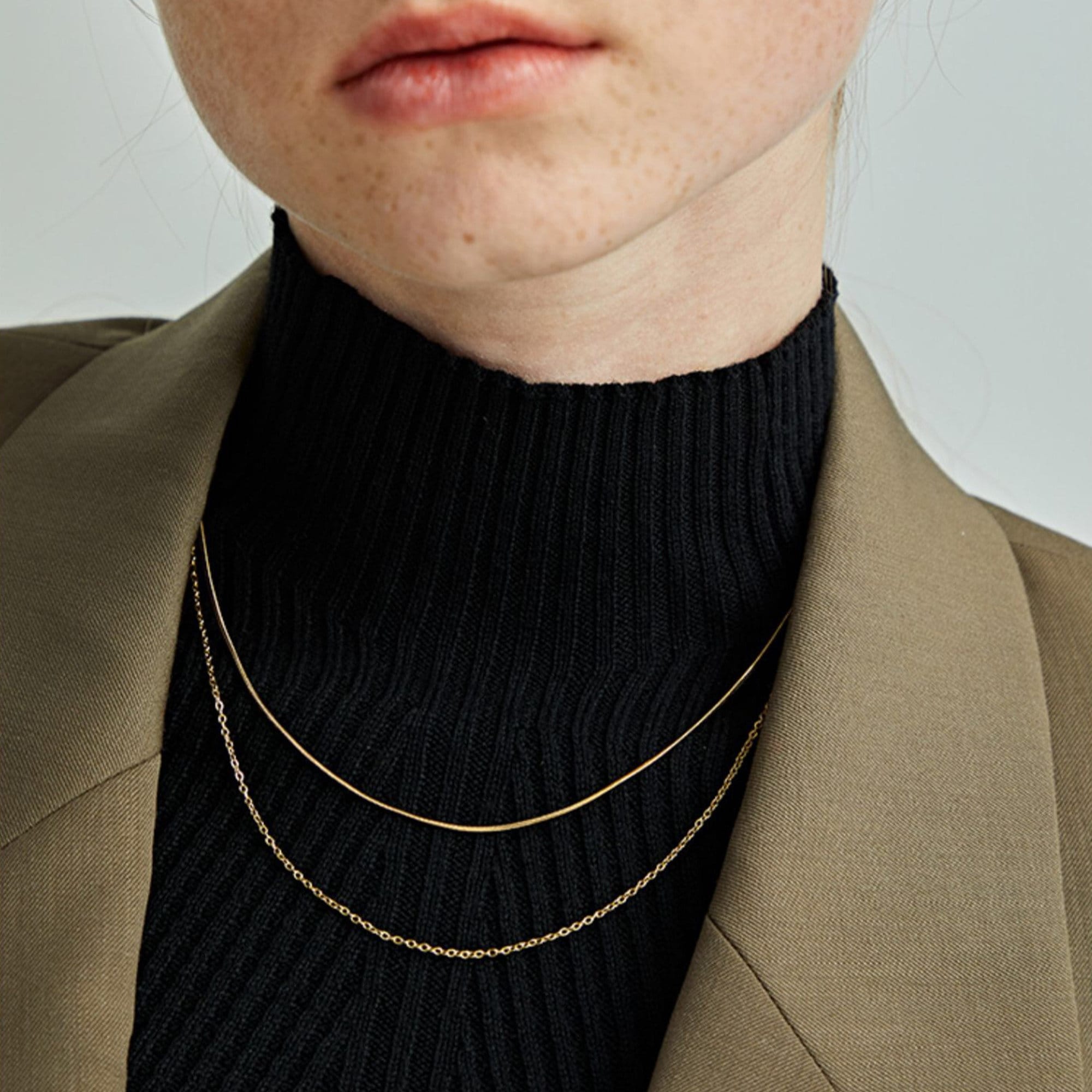 Gold Double Strands Thin Chain and Snake Choker Necklaces, Gold Chain choker Layering Necklace Set