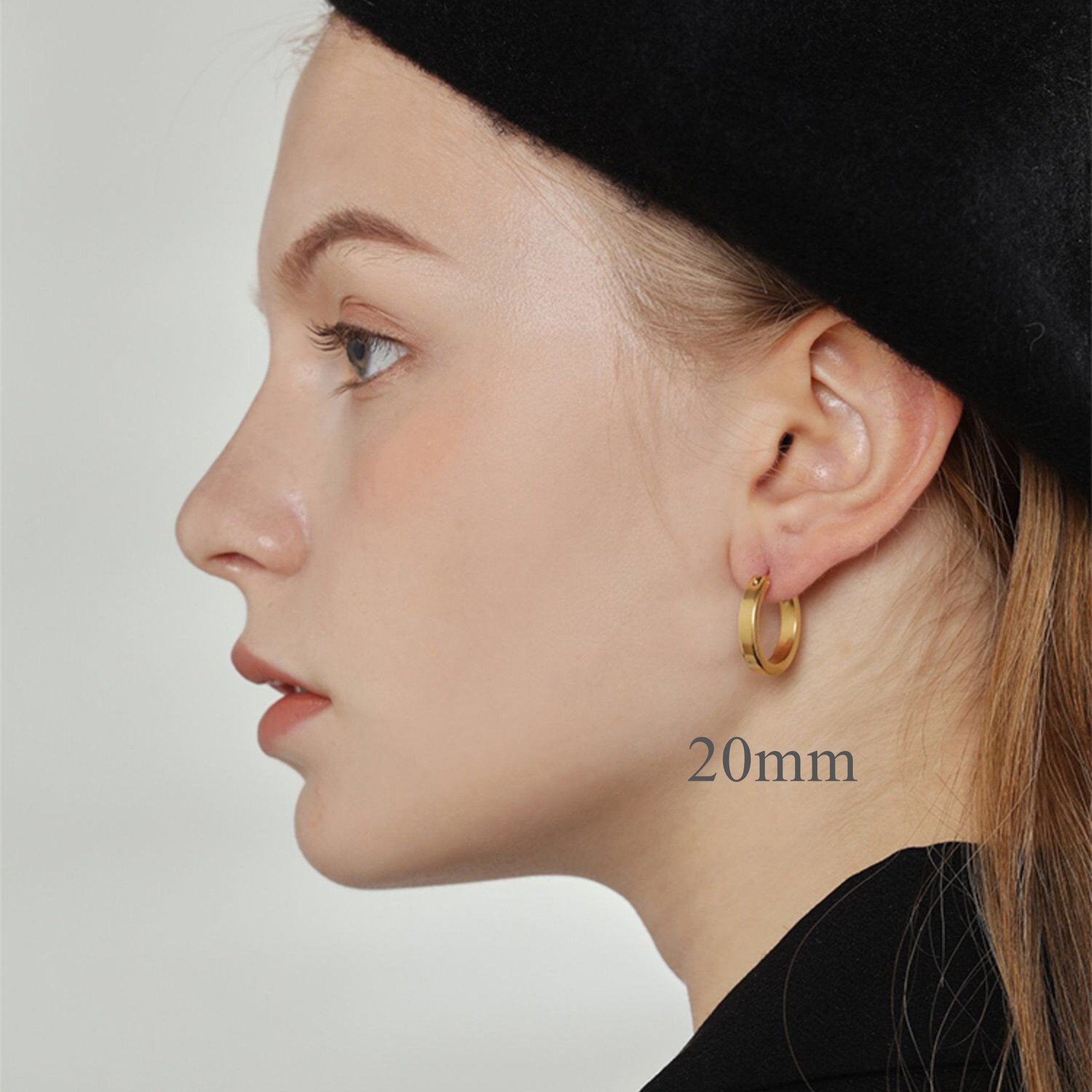 Dainty Gold Large and Flat Hoop Hoop Earrings Minimalist Style, Simple Thick Gold Vintage Hoops, Birthday Gift or Mothers day jewelry