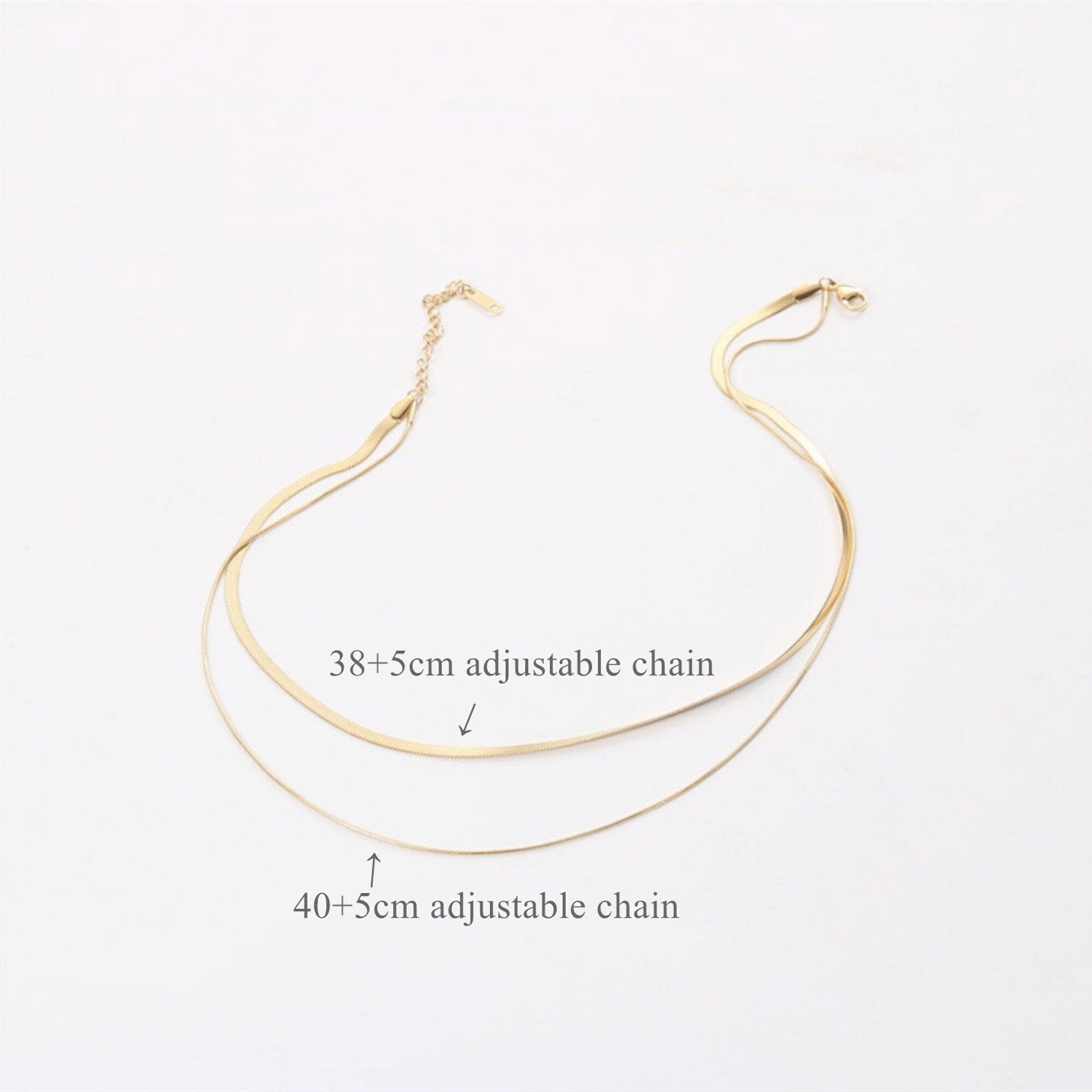 Dainty Gold Double Strands Thick and Thin Snake Choker, Gold Thin Herringbone Chaine Necklace