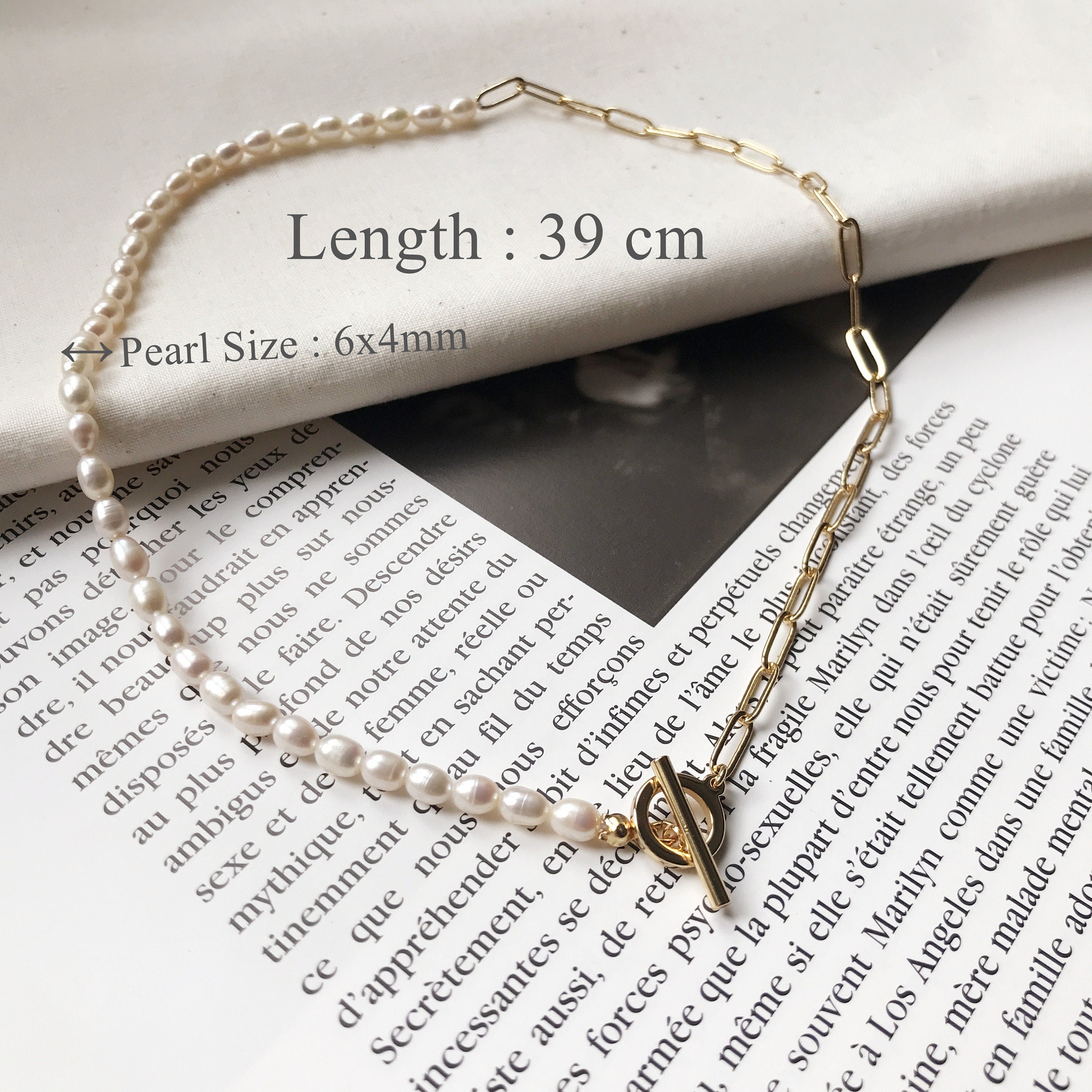 Dainty Half White Oval Pearl Half Gold Plated Box Chain Choker Necklace