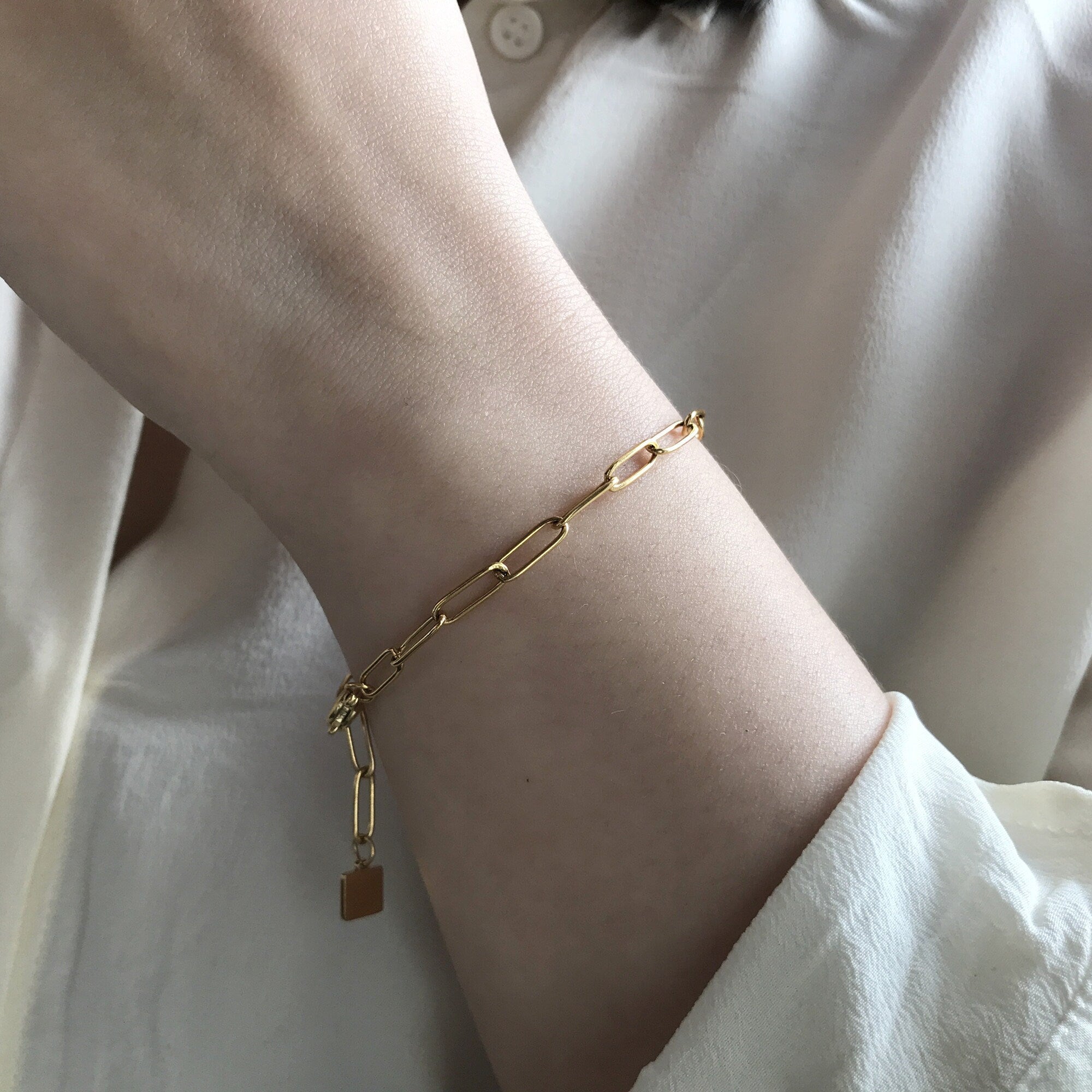 Dainty Gold Plated Rectangular Box Chain Bracelet
