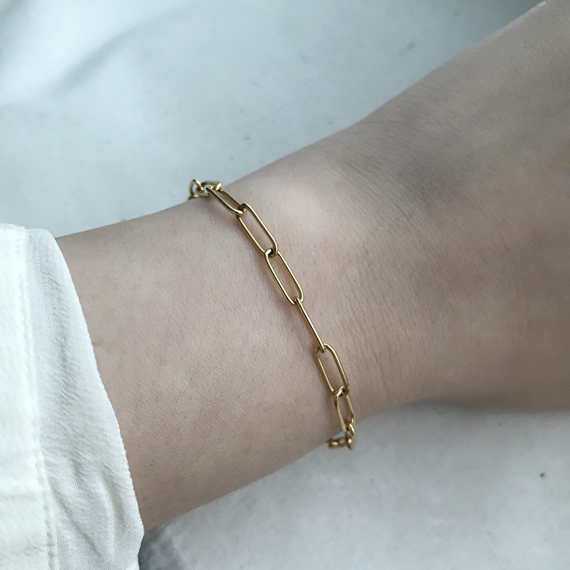 Dainty Gold Plated Rectangular Box Chain Bracelet