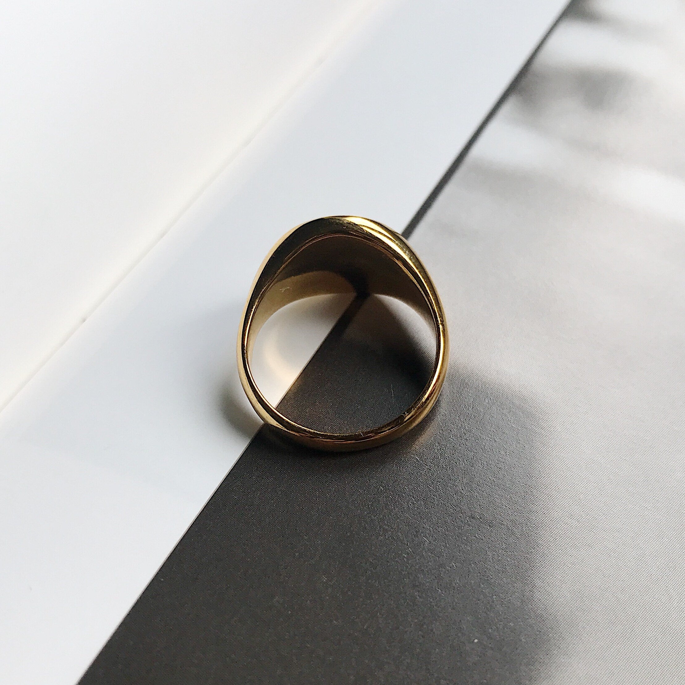 Dainty Gold Engraved Rose Round Signet Ring