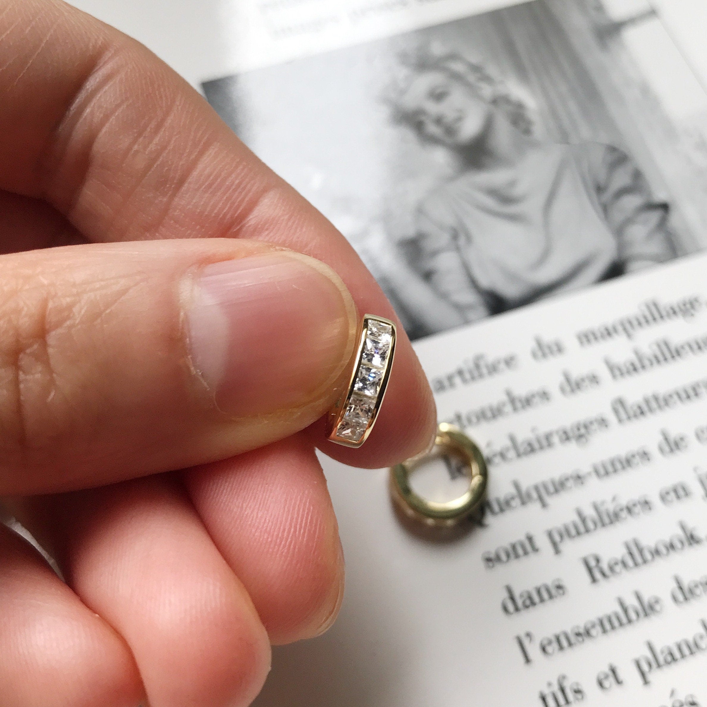 Chunky Gold and Silver Square Gemstone Huggie Hoop Earrings