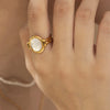 Gold Oval White Mother of Pearl Signet Ring, Dainty White Shell Pinky Band Ring