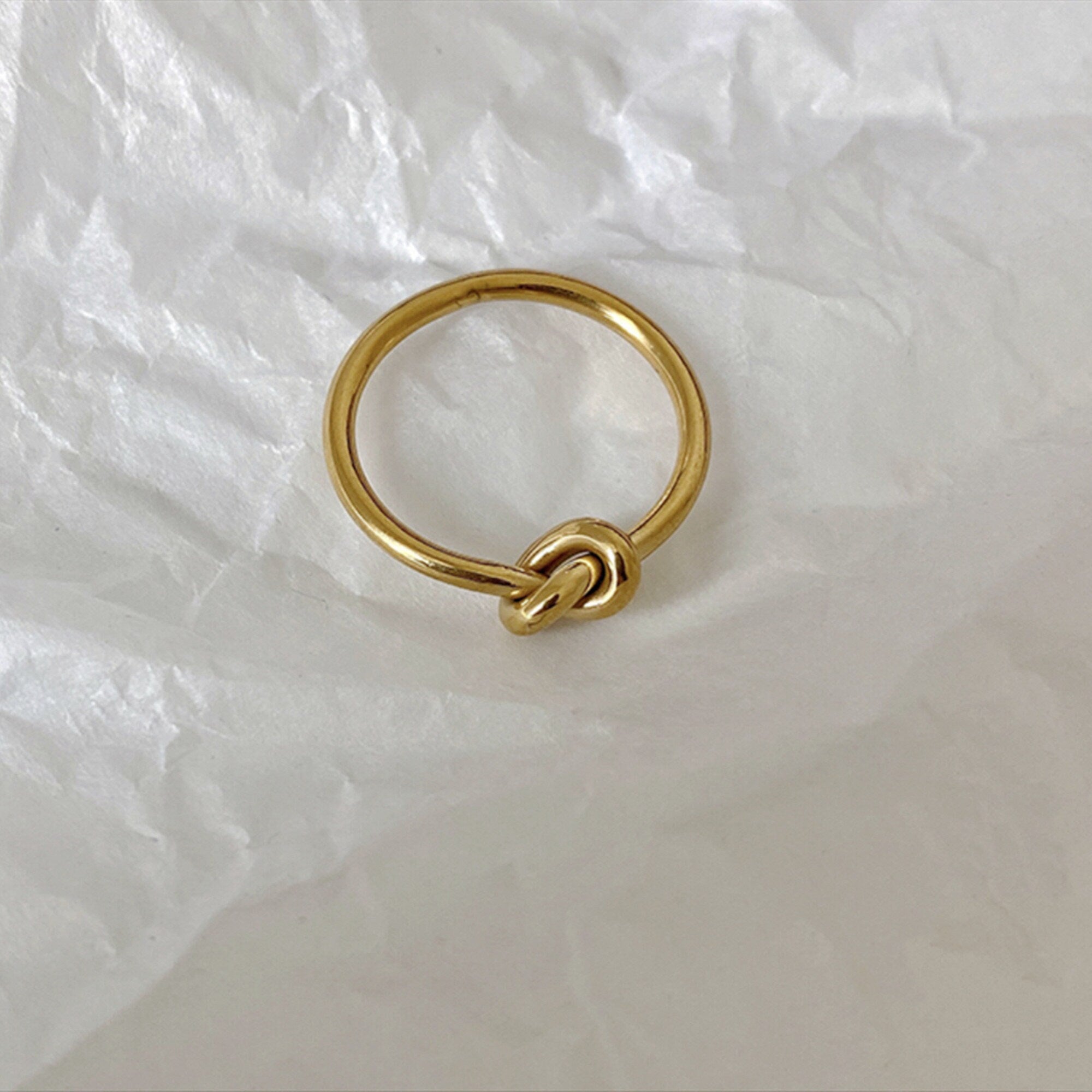 Bague Anneau Nœud Plaqué Or en Acier Inoxydable style minimaliste, Cadeau Saint-Valentin pour elle