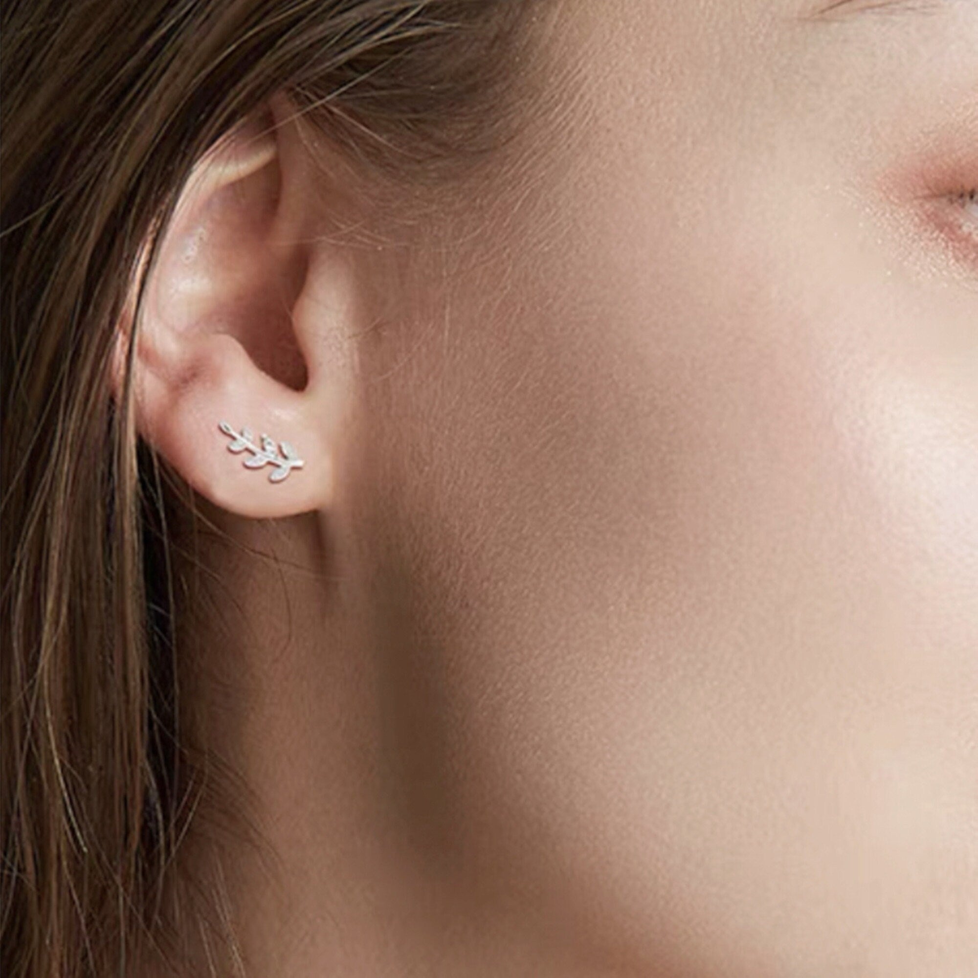 CZ Gold and Silver Leaf Studs Earrings, Minimalist Leaf Earrings, Birthday Gift for friends