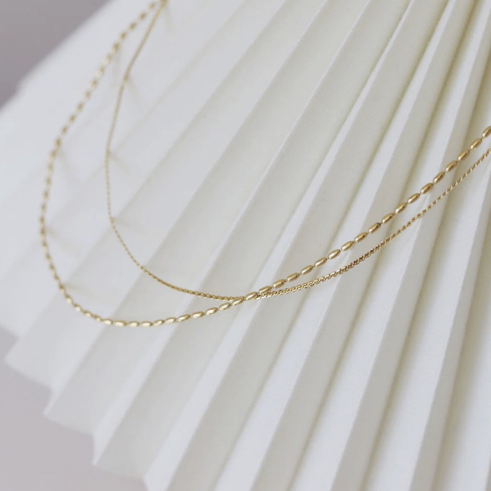 Gold Double Strands Ball Chain and Thin Choker Necklaces, Gold Chain choker Layering Necklace Set