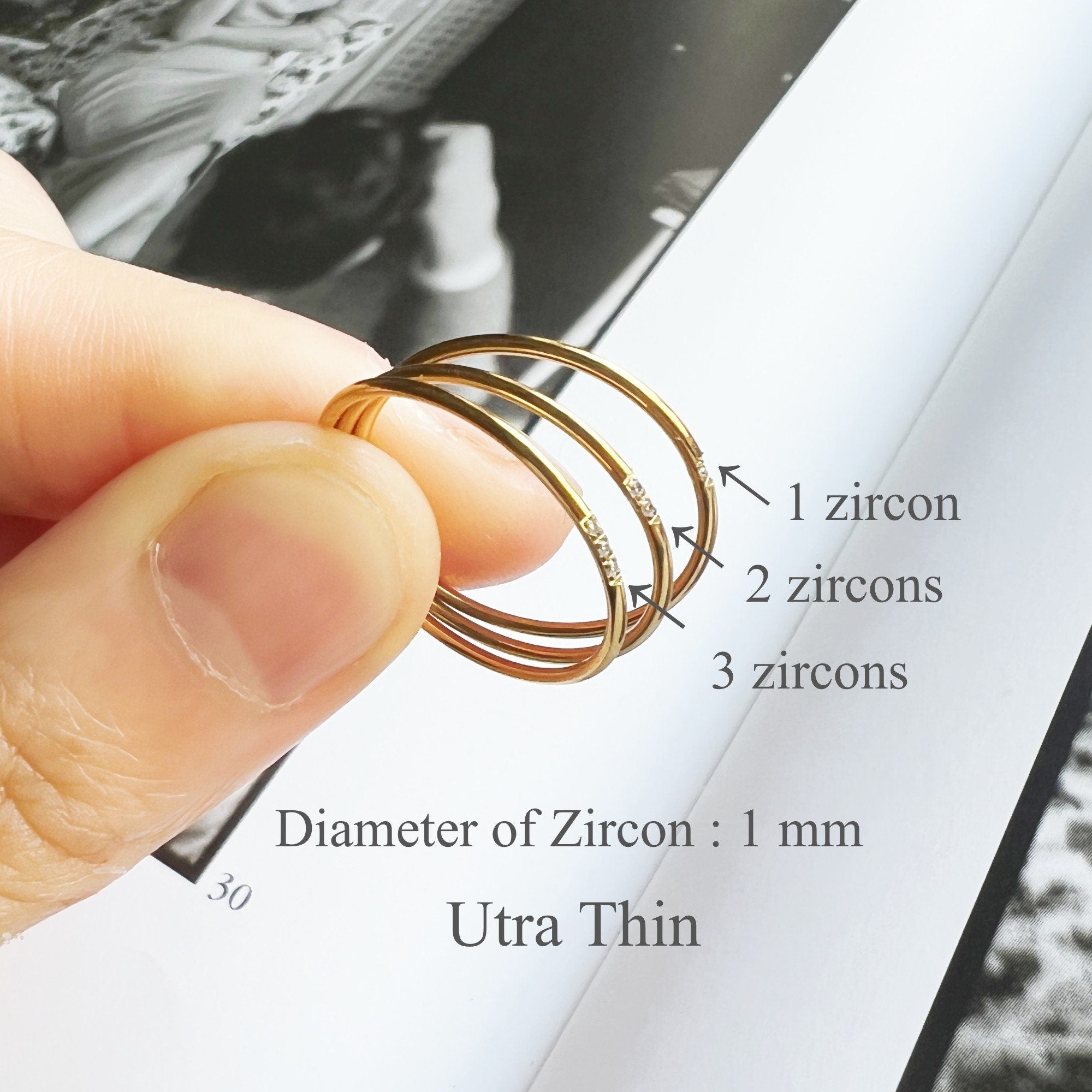 Bague Anneau Simple Zircon Imitation Diamond Ultra Fin plaqué or style minimaliste, Bague de phalange cadeau pour elle