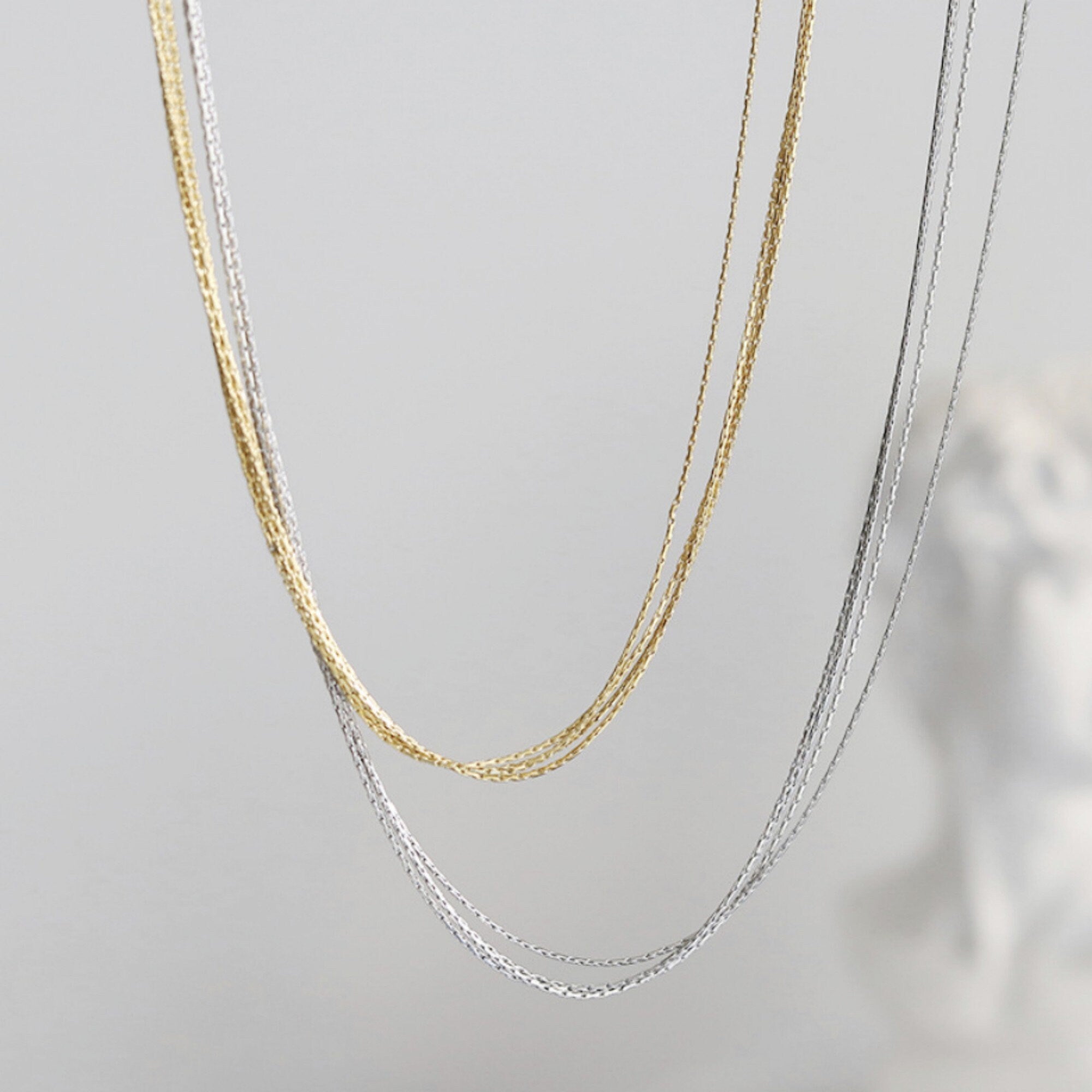 Gold or Silver Multi-Strands Thin Choker Necklaces