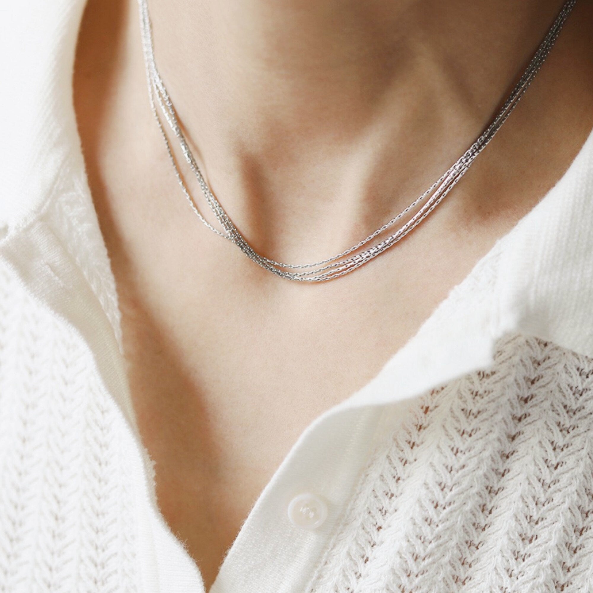 Gold or Silver Multi-Strands Thin Choker Necklaces