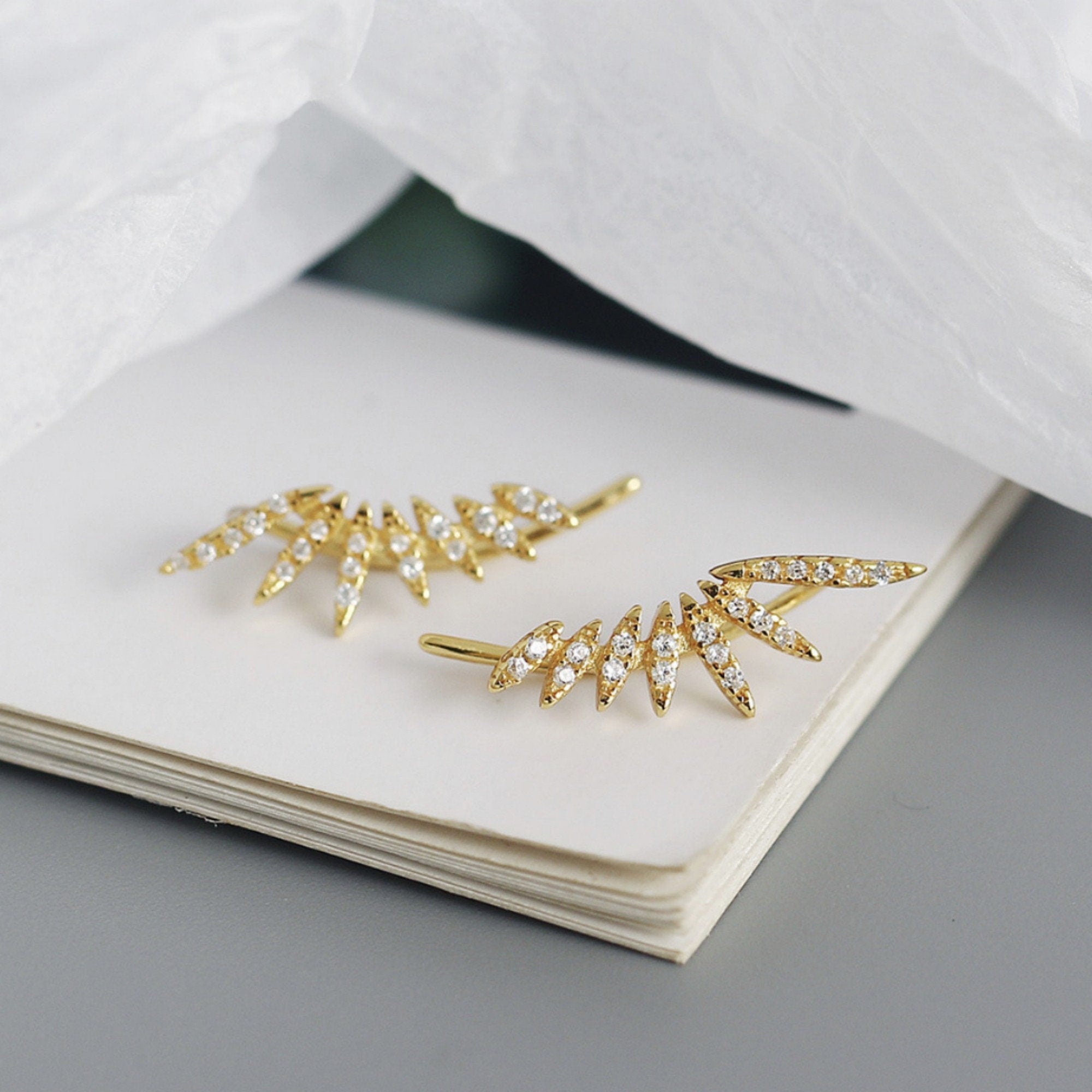 Dainty CZ Gold and Silver Angle Wings Ear Climber