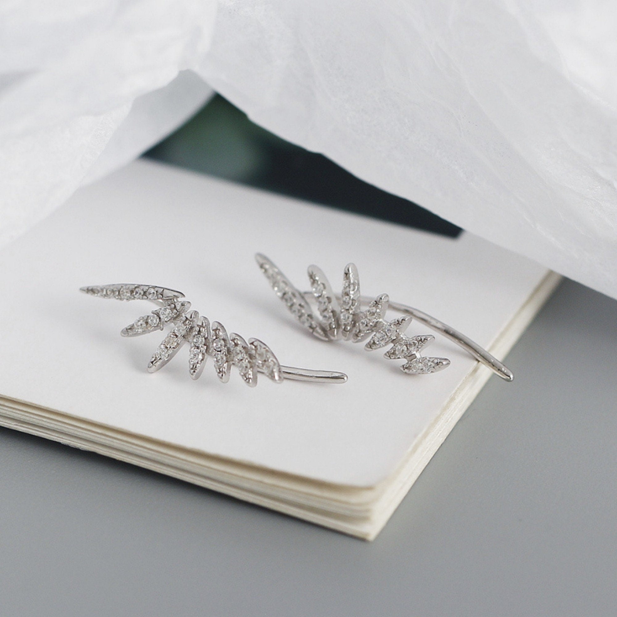 Dainty CZ Gold and Silver Angle Wings Ear Climber